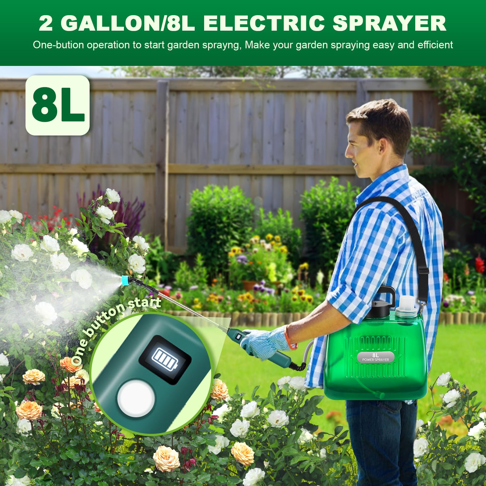 2 Gallon Electric Sprayer – Handheld Or Backpack, 7.4V Rechargeable, 4 Nozzles, Retractable Wand For Lawn, Garden, Pest Control (Blue)