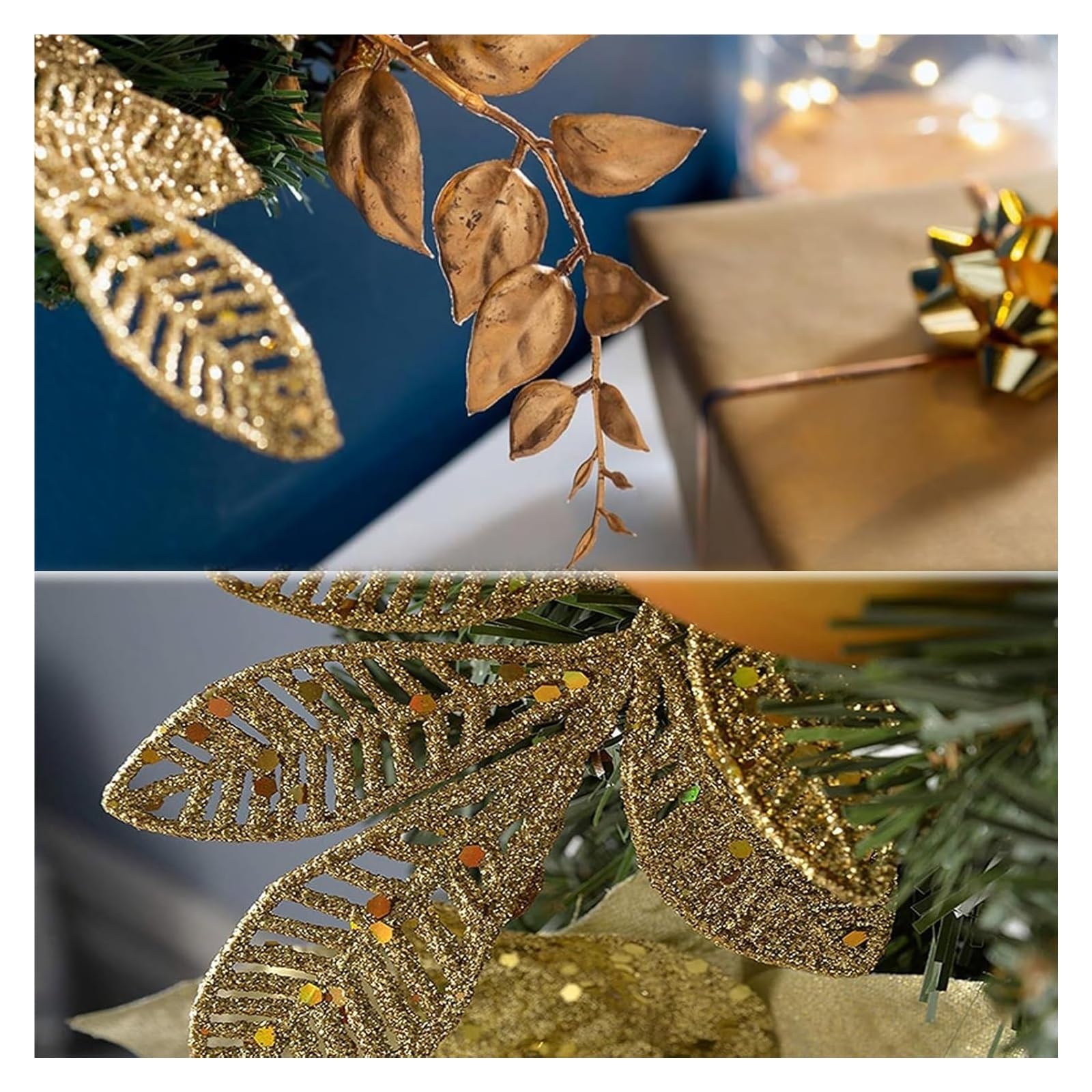 Guirnalda navideña, Guirnalda de Manto preiluminada 9 pies con piñas, Bayas, Bolas y Decoraciones Florales(Gold)