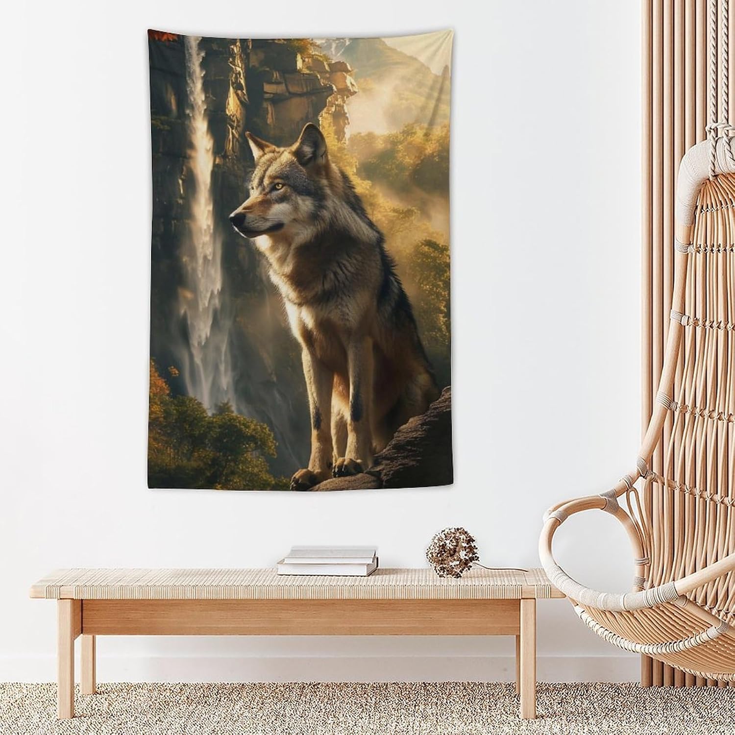 FeoYoed Tapestry Wall Hanging Aesthetic Decoration For Bedroom Living Room Wall Art Tapestries Wolf Mountain Waterfall Scenery 40"x60"