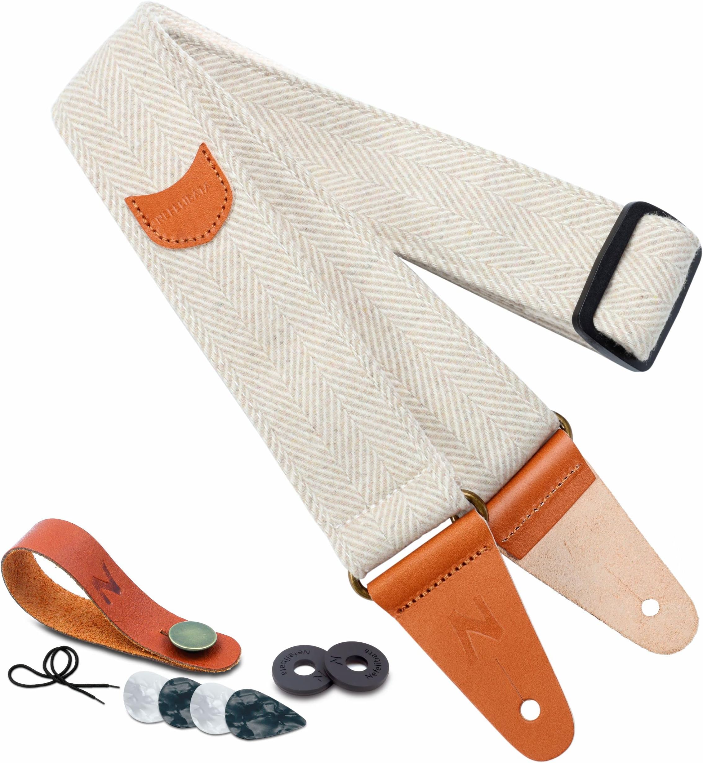 Guitar Strap with Pick Pocket, Full Grain Leather Ends Guitar Straps for Bass, Electric & Acoustic Guitar