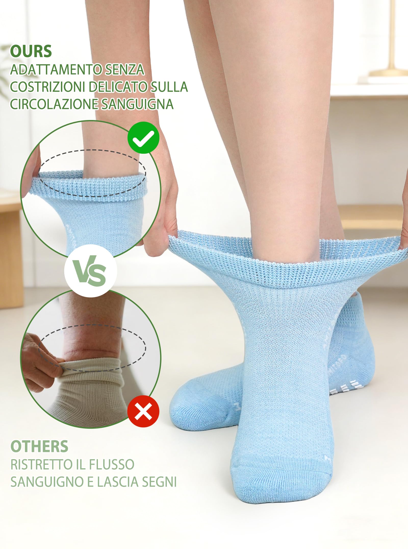 Calcetines Tobilleros Diabéticos de Bambú: Calcetines Cortos Antideslizantes Mujer y Hombre Sin Costuras y Sin Elástico Suela Acolchada Extra Anchos para Pies Hinchados Anzianos Embarazadas