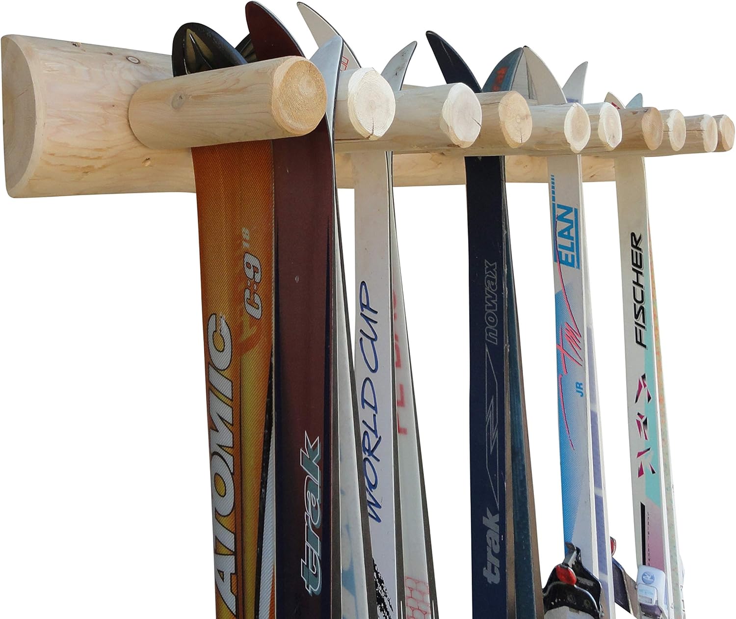 10-Place Wall-Mounted Ski Log Racks - Pole Organizer & Skis Wall Mount Garage Racks, Indoor & Outdoor Vertical Ski Holders for Walls, Hangers for Skis Indoor Storage - Unfinished