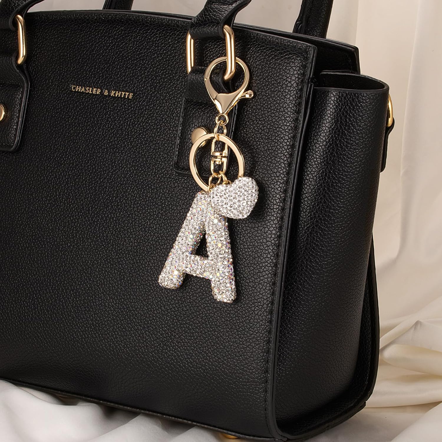 Initial Keychain for Women Bling Letter Key chain Initial with Heart White Keychain Charms for Backpack Handbag - Image 2