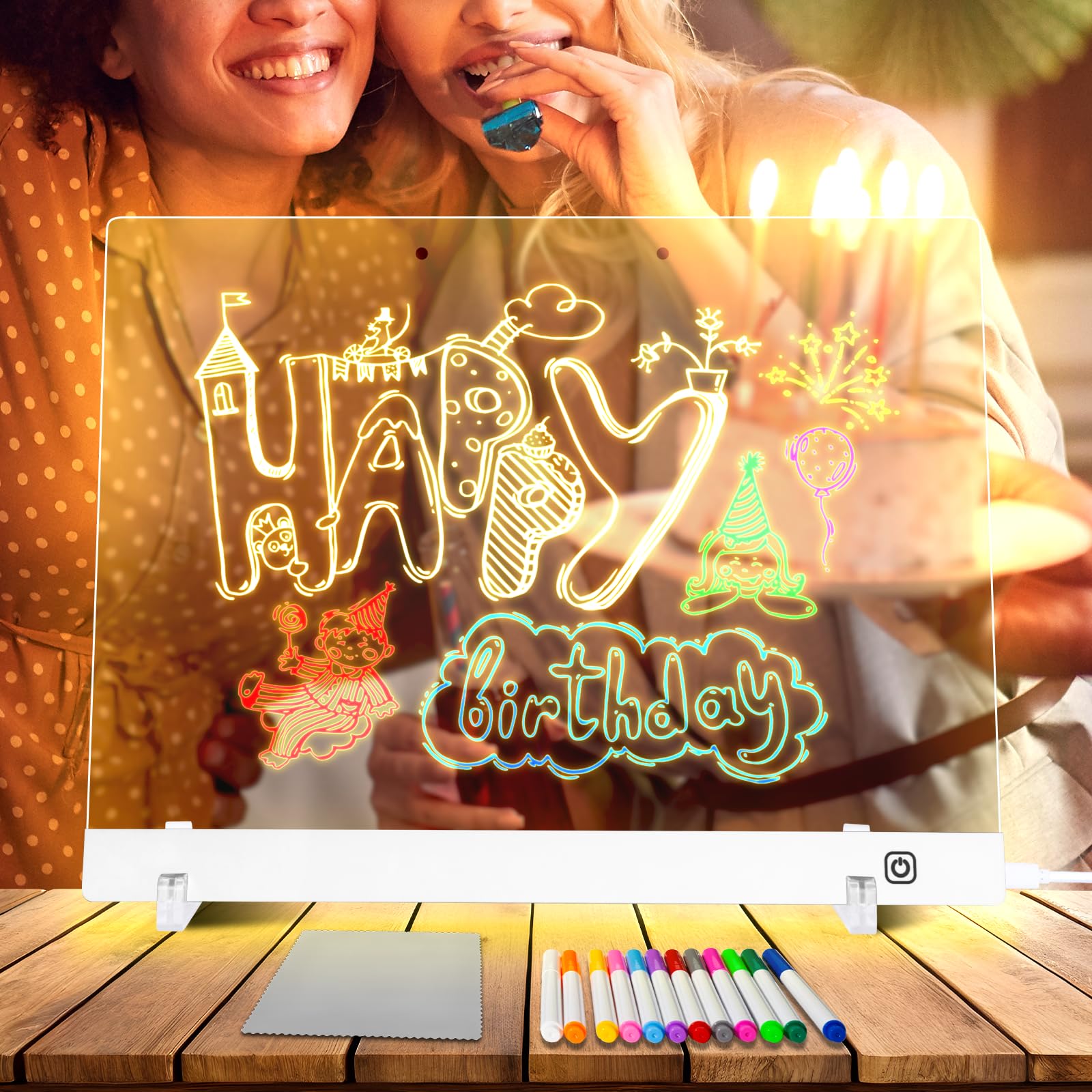 Tablero de dibujo LED para niños, tablero de notas LED con colores (pizarra acrílica de borrado en seco con luz y soporte integrado, regalo para niñas/adolescentes) (blanco 9.8 x 13.8 8