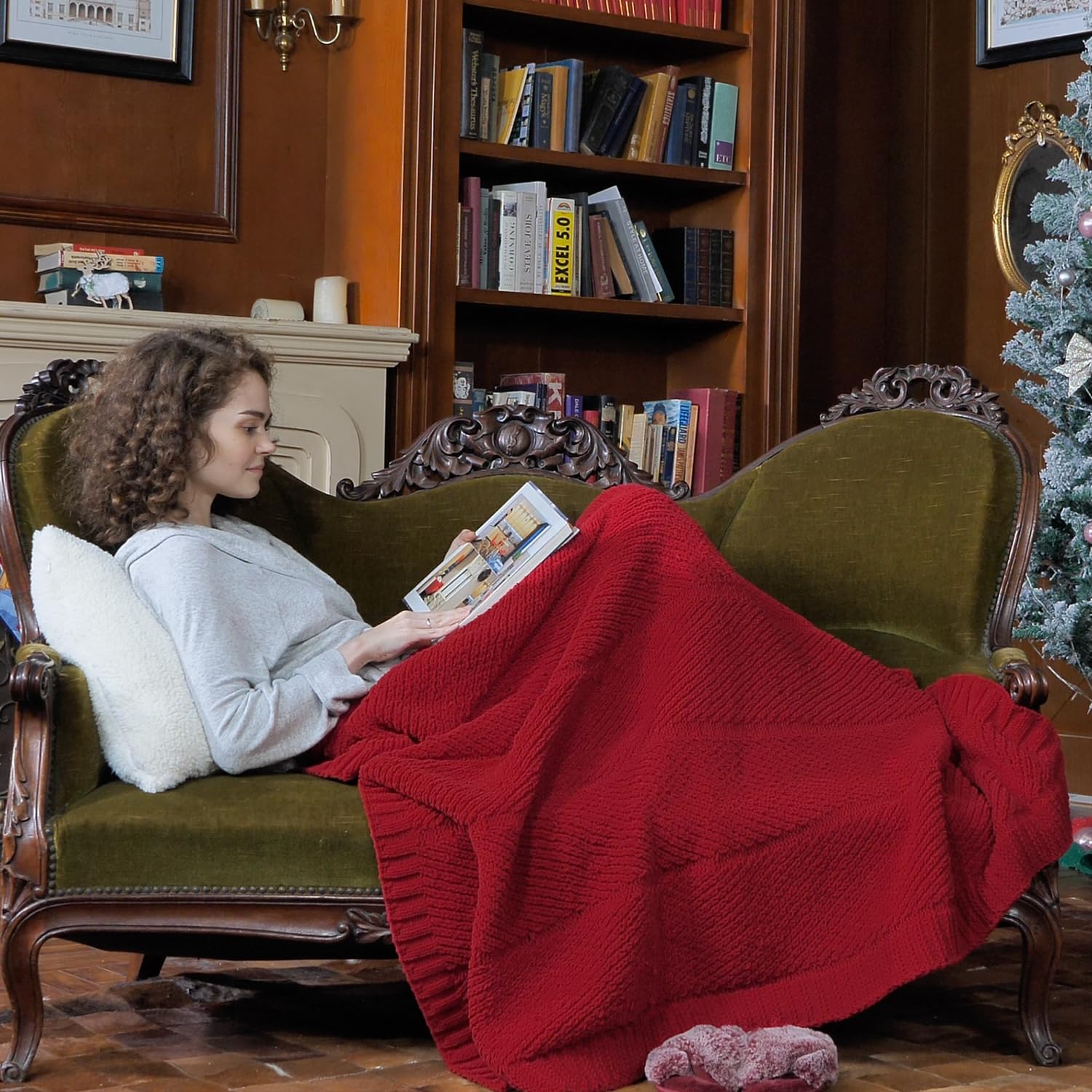 Amélie Home Coperta a maglia grossa, spessa e morbida coperta in
