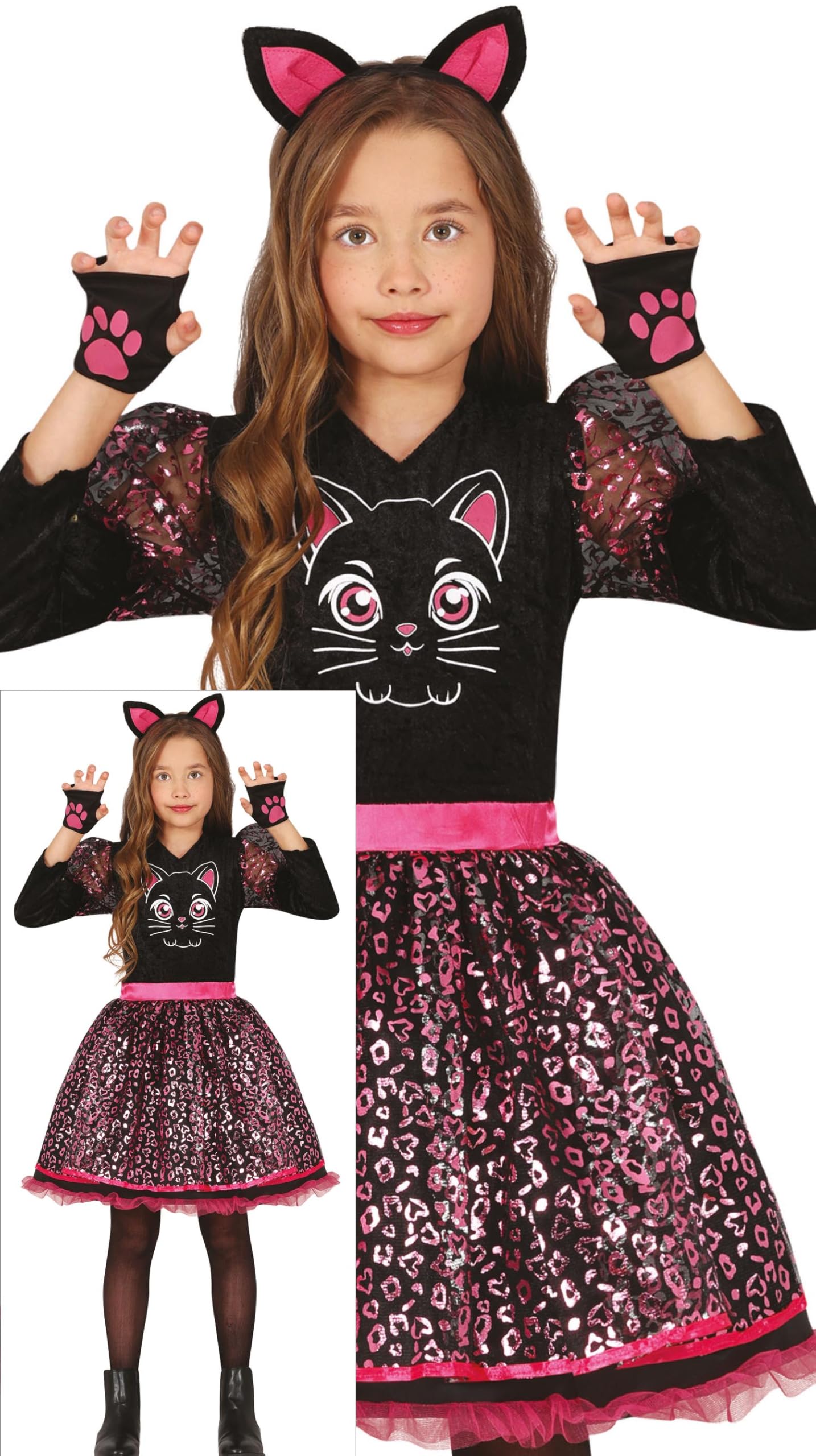 FIESTAS GUIRCA Adorable Black Cat Girls Fancy Dress Costume - Kitty Tutu Dress with Pink Cat Ears Headband - Kids Fancy Dress Costumes Girls - Girls Age 10-12 Years