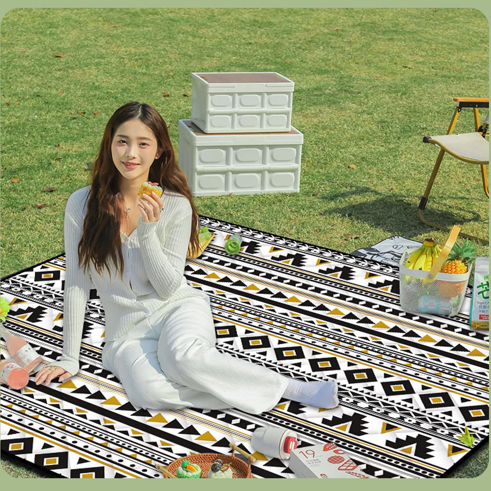 Coperte Picnic Impermeabili Pieghevoli Spiaggia Esterni Anti Sabbia Per Campeggio Prato Parco Accessori-Black