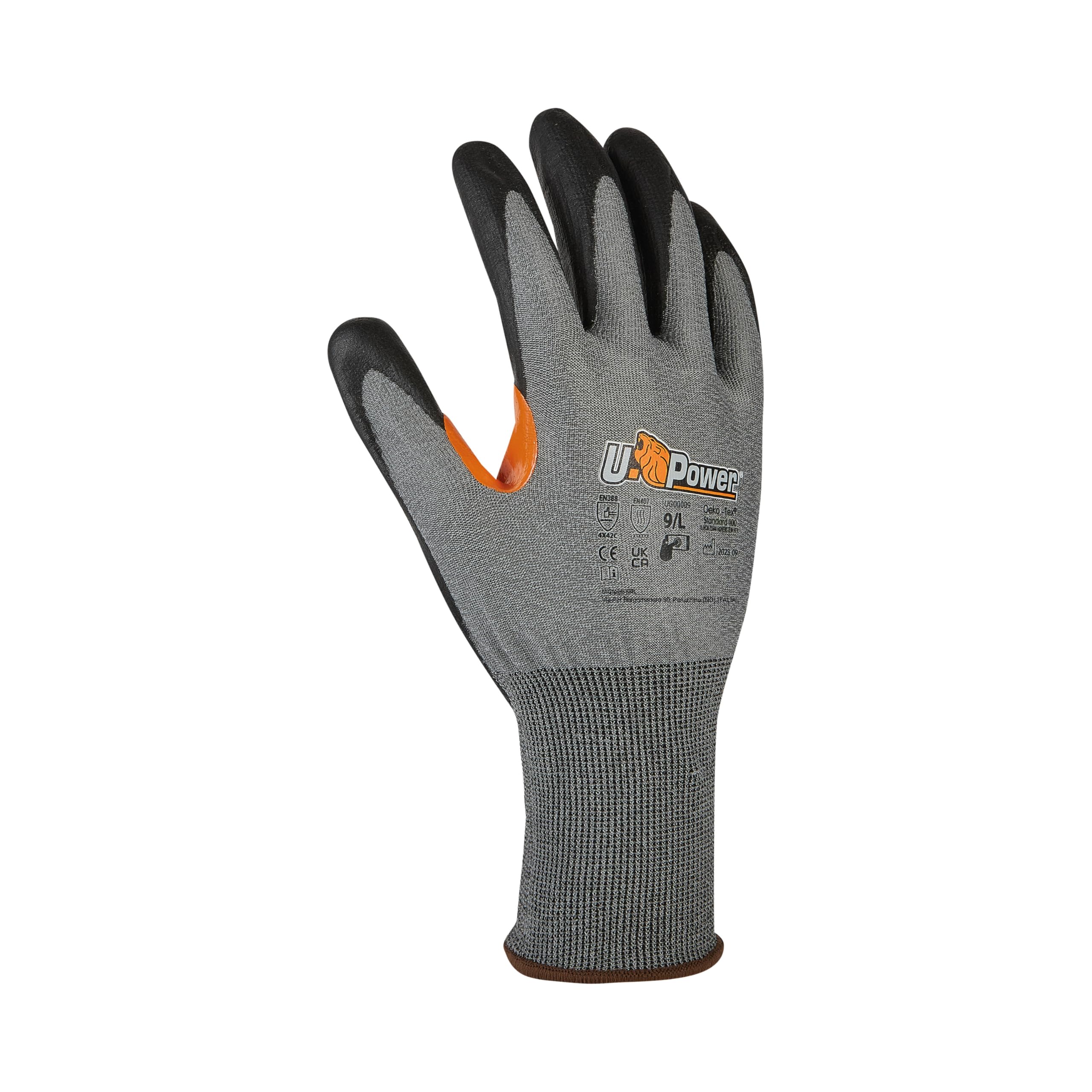U Power Atlas Guantes Trabajo Soporte Nylon HPPE Revestimiento Nitrilo Suave Refuerzo Entre Policía Pantalla Táctil Resistente a Cortes Índice C Protección contra Riesgos Mecánicos Gris 9/L 12 Piezas