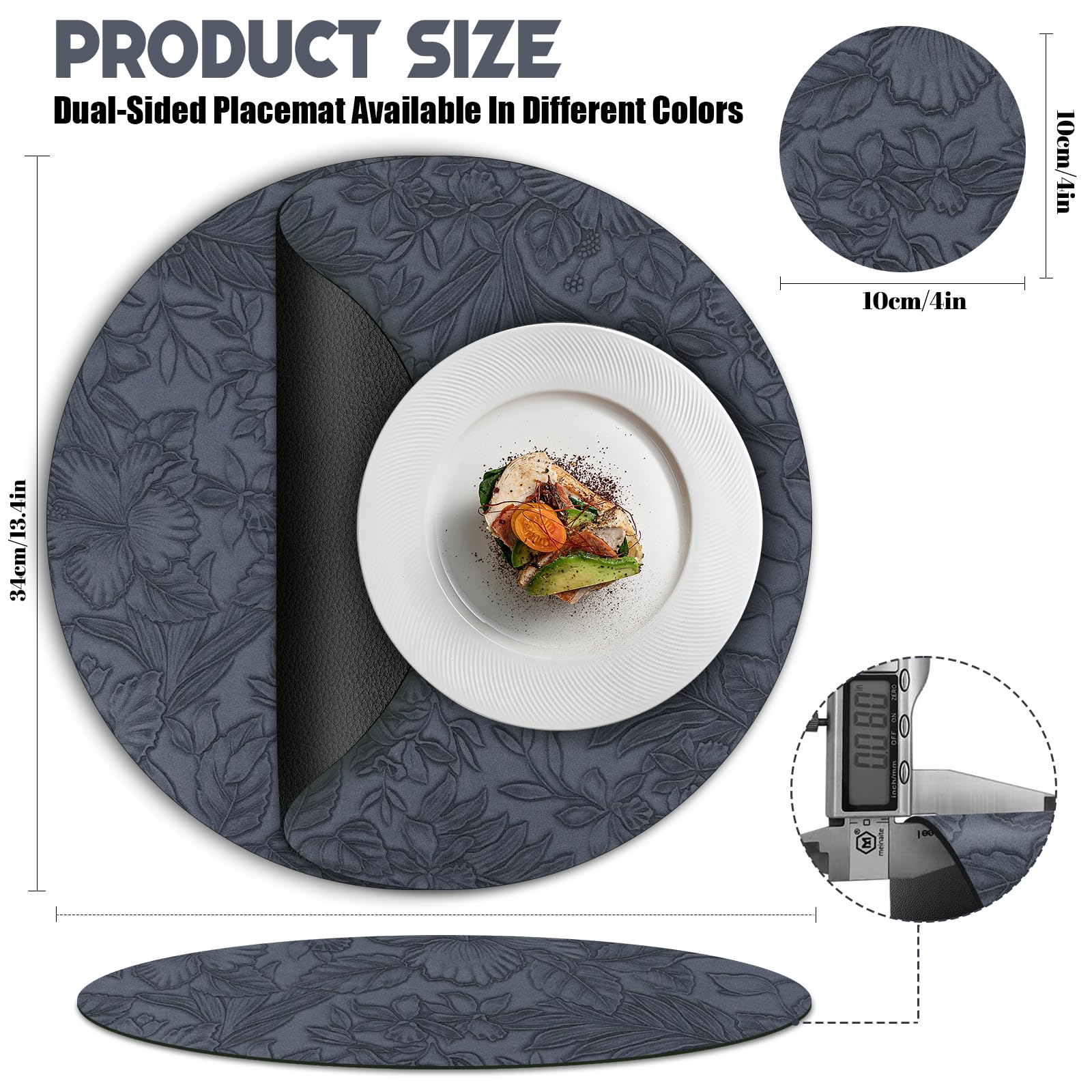 Table Mats Set of 6, Round Leather Floral Placemats and Coasters Heat-Resistant Waterproof Non Slip - Image 2