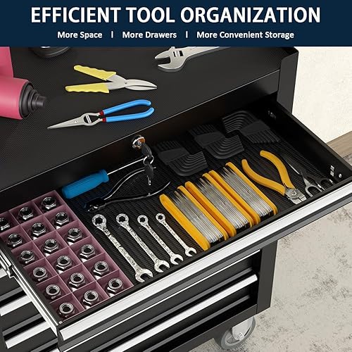 Miniatura 3 de Cofre de herramientas de metal de 7 cajones con ruedas, gabinete de almacenamiento de herramientas con sistema de bloqueo, caja de herramientas con