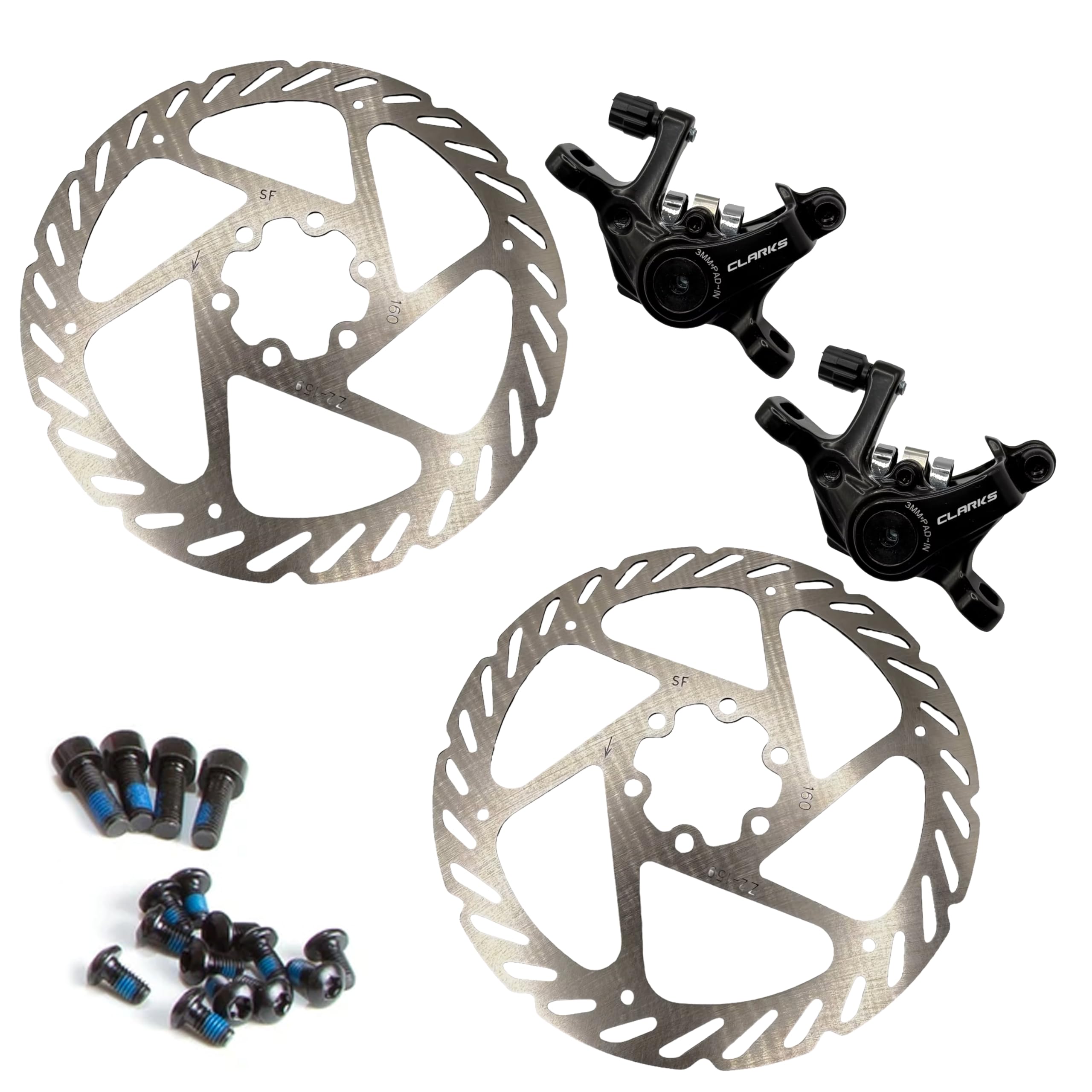 Clarks Cycle Systems CXR‑01 Mechanical Disc Brake Set – Dual‑Sided Road & Gravel Calipers, Synchronized Pad Movement, 160mm Rotors Included, Drop‑Bar Lever Compatible