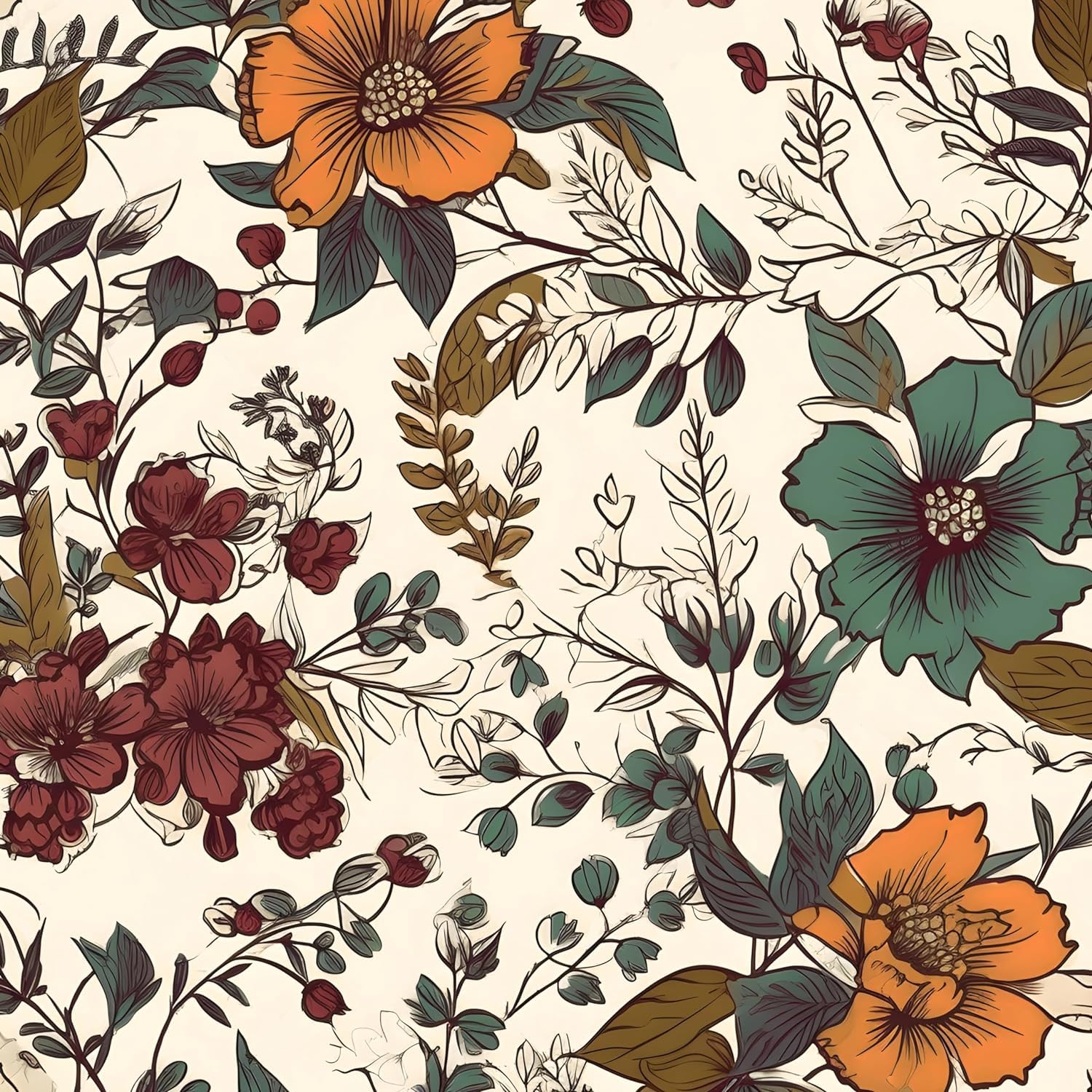 Danodoi Yellow Floral Peel and Stick Wallpaper, 17.5in x 393in, Multicolor, Botanical Theme, Modern Style, Self-Adhesive Vinyl Wallpaper