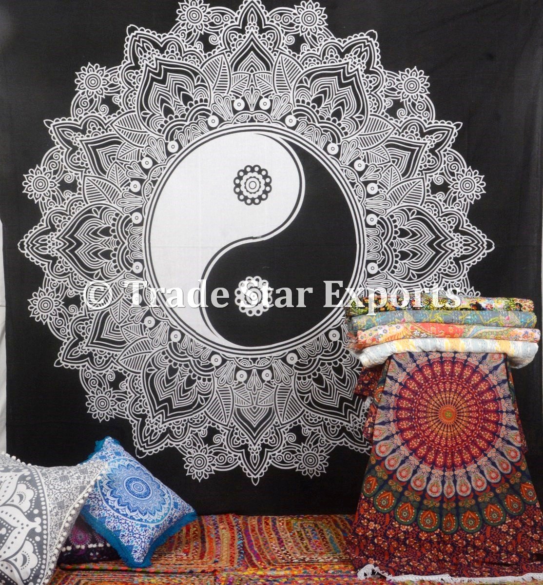 Amazon.co.jp: Indian Mandalaタペストリー、Yinyangタペストリー壁