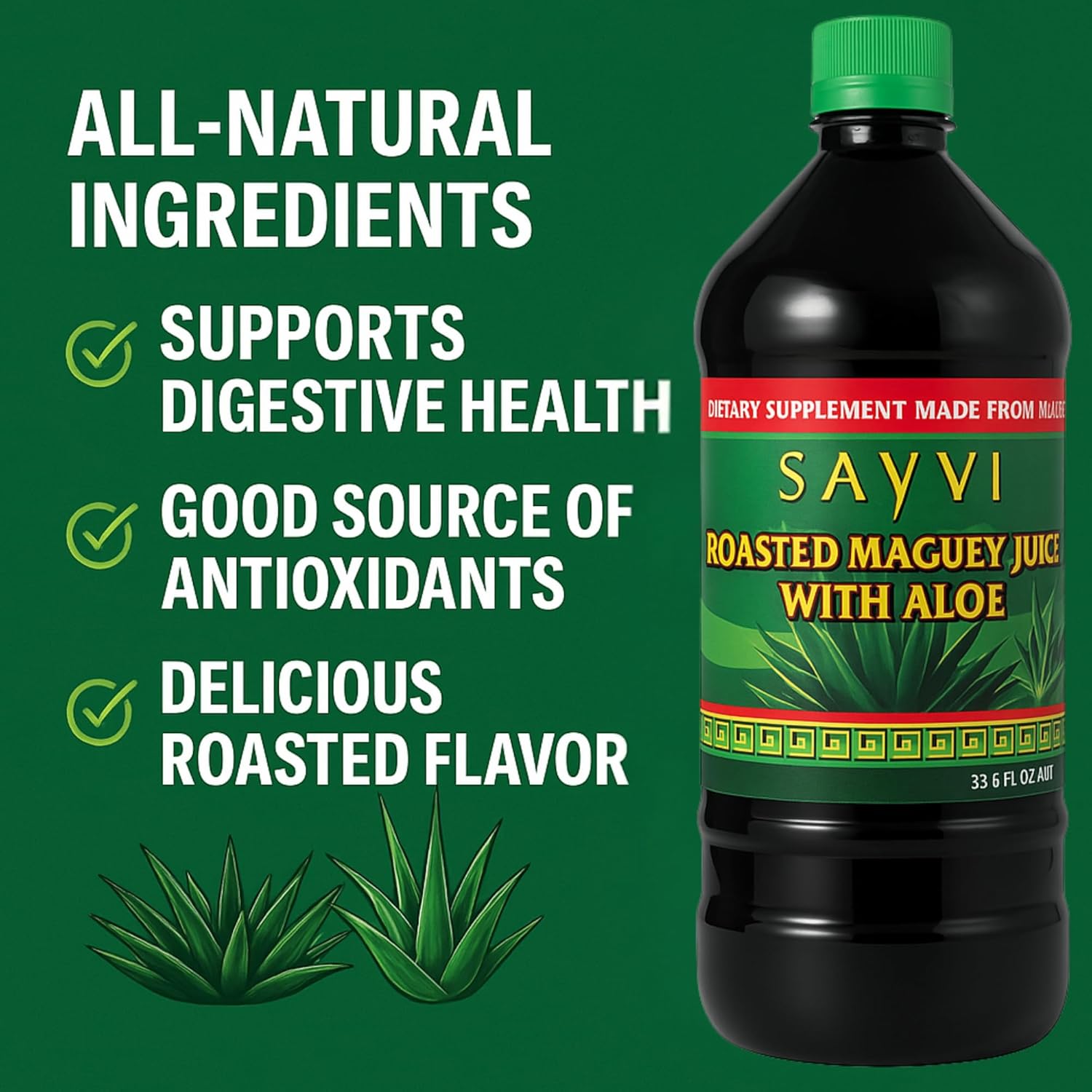Sayvi Jugo de Maguey Asado con Aloe 33.8 fl oz - Natural Agave Syrup, Agave Nectar, Agave Syrup Organic Drink Made from Maguey for a Refreshing Experience