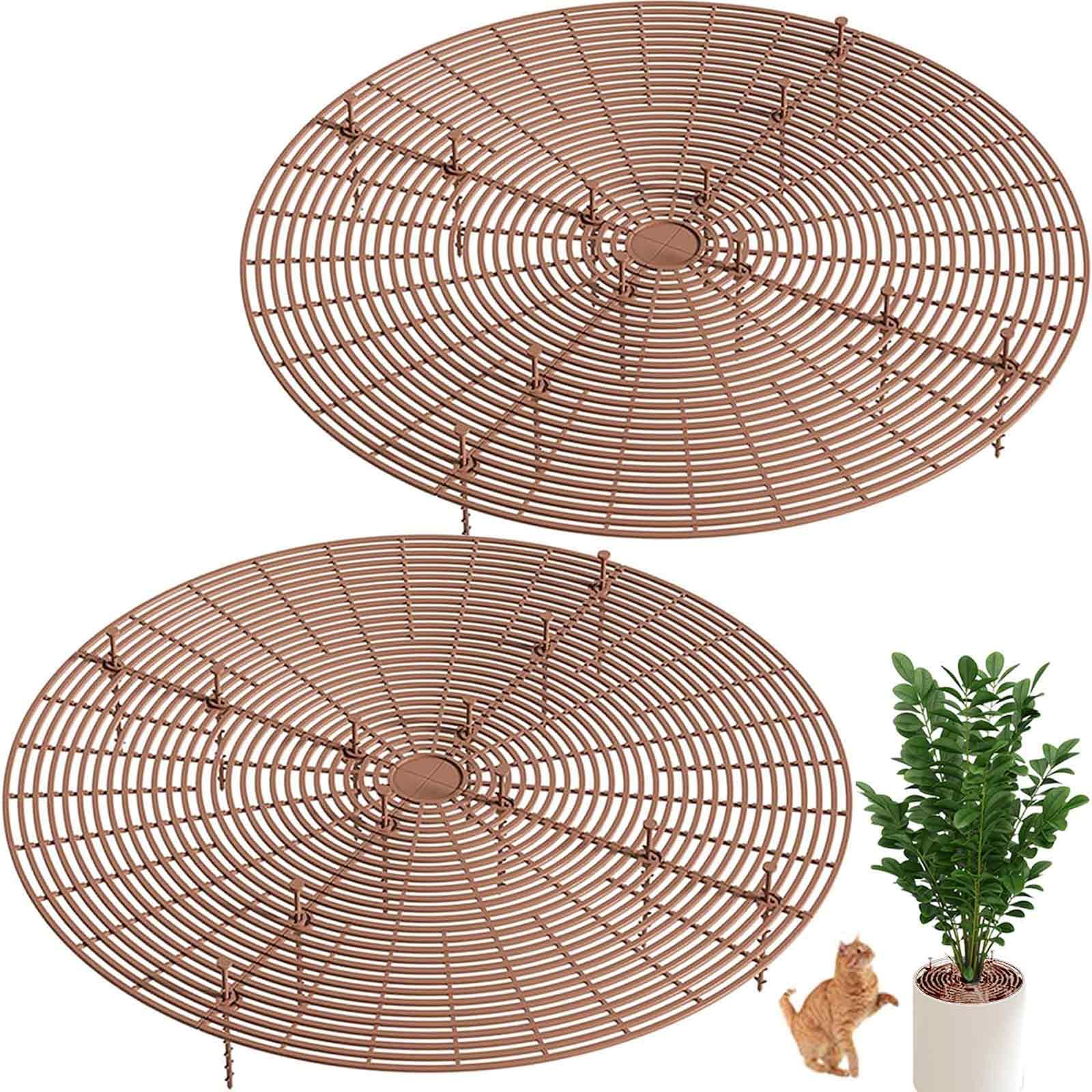 Tianher Blumentopfschutz, 2 Pcs Großes Schneidbare Blumentopfgitter mit Tiefen Pfählen,Blumentopf-Abdeckung,Schutz Gegen Katzen, zum Schutz von Kindern, Haustieren,52cm (Braun)