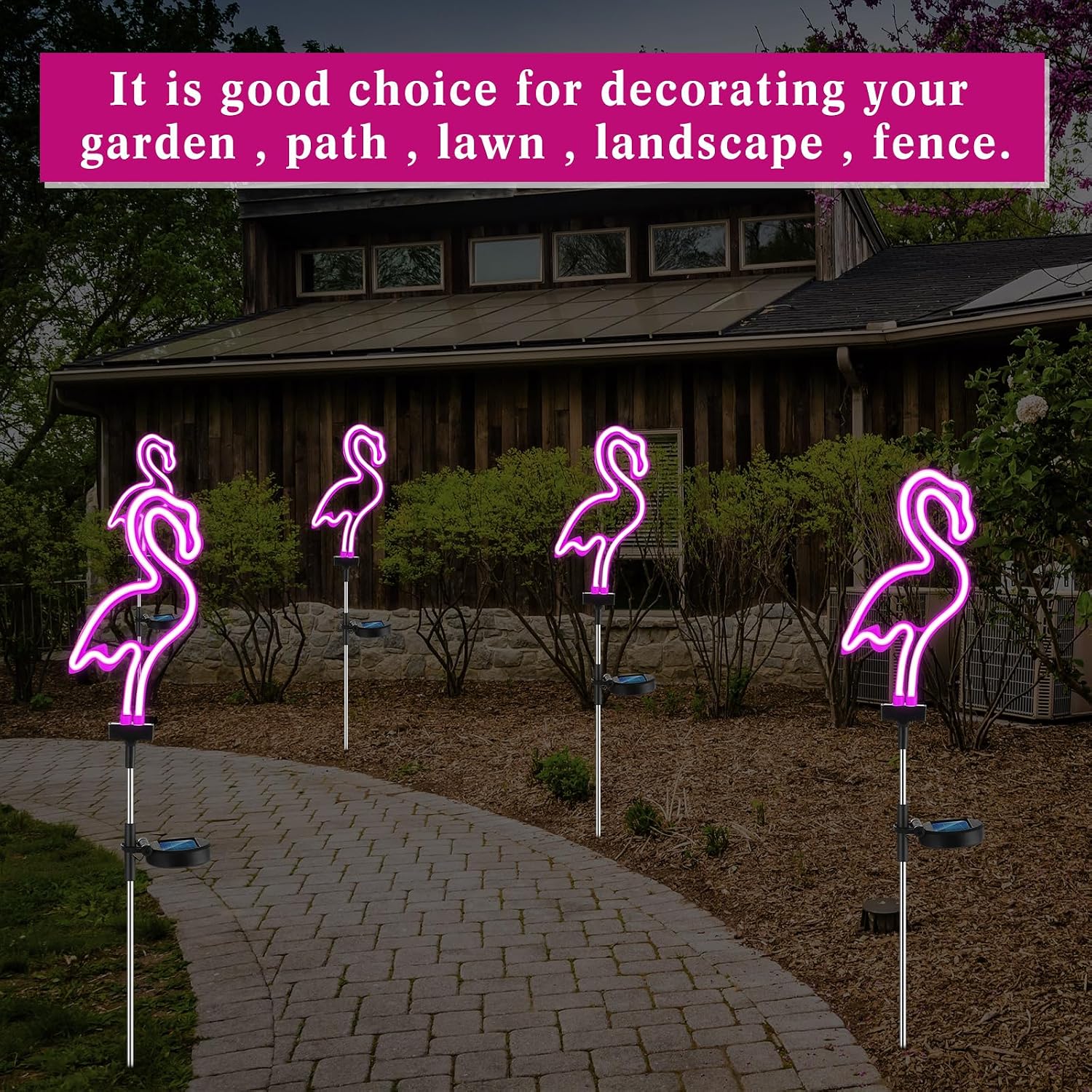 Retisee 6 Pcs Flamingo Solar Stake Lights Pink Flamingo Outdoor Lights Bulk Neon Lights Decoration LED Solar Powered Lighting for Lawn, Garden, Flower Bed, Yard, Pathway