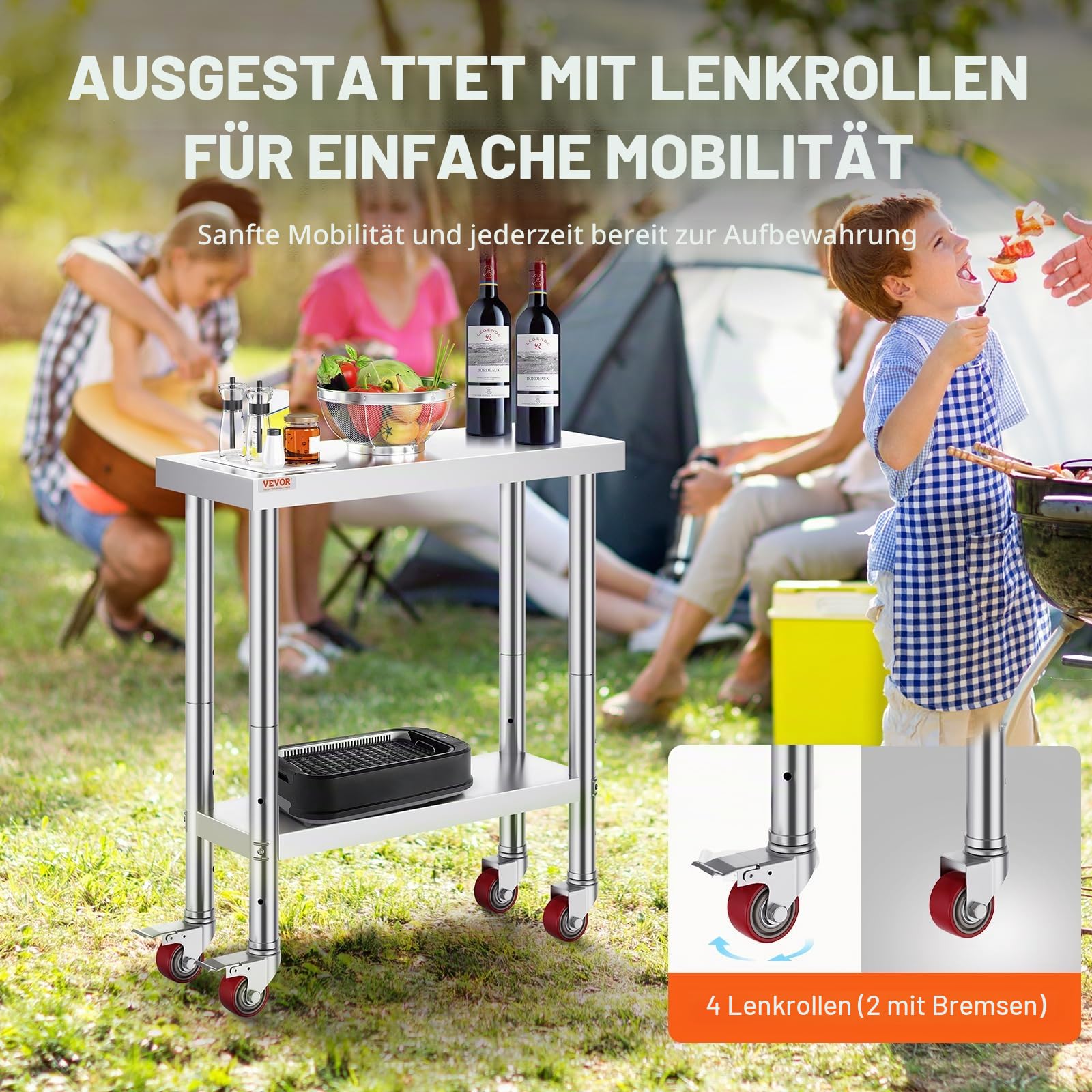 VEVOR Arbeitstisch aus Edelstahl für gewerbliche Küche, Silber, 762 x 305 mm