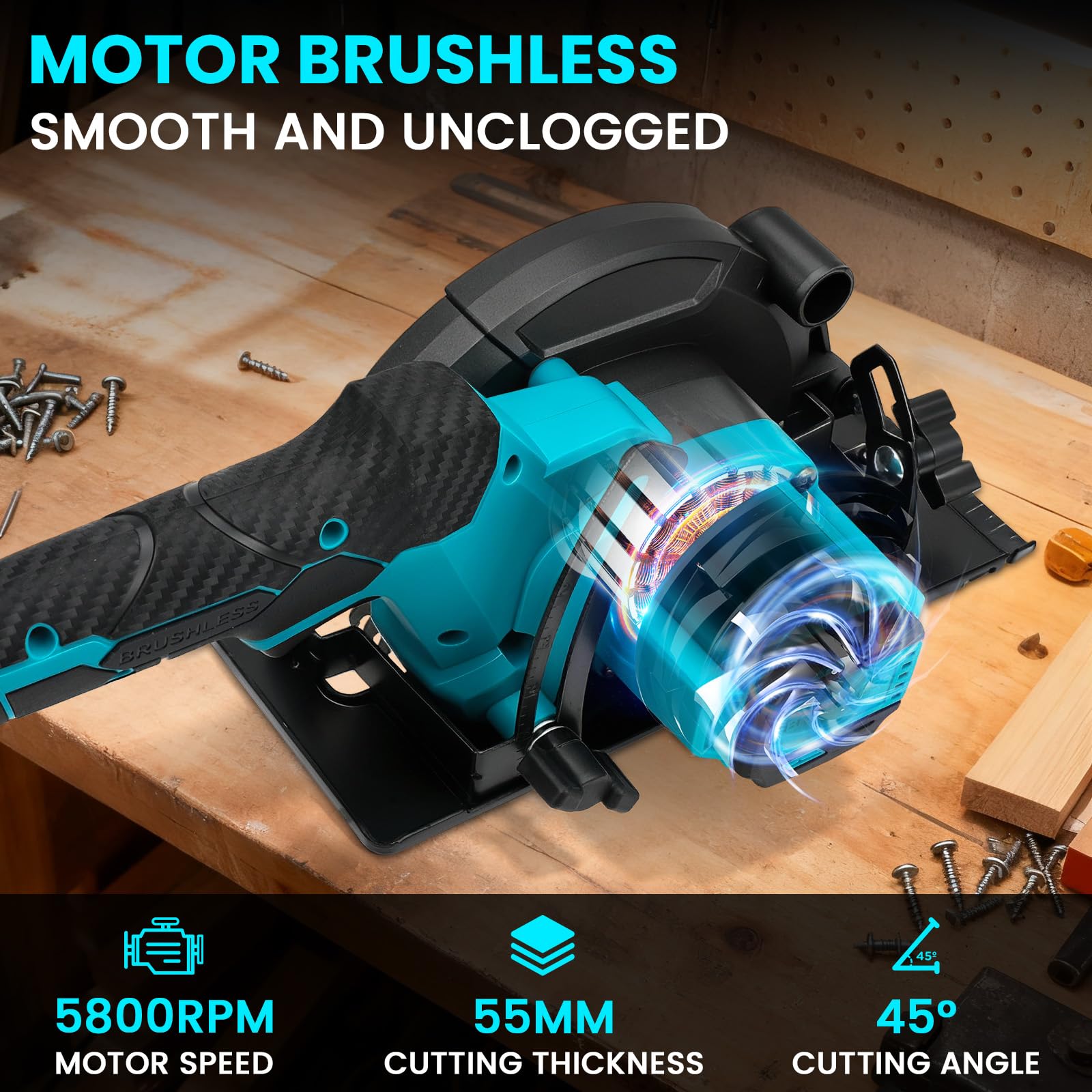 Sierra circular con batería para Makita 18 V batería, 1200W Sierra Circular de Mano 5800 RPM, sierra circular de mano con 3 hojas, minisierra circular sin escobillas para Corte de Madera/Plástico