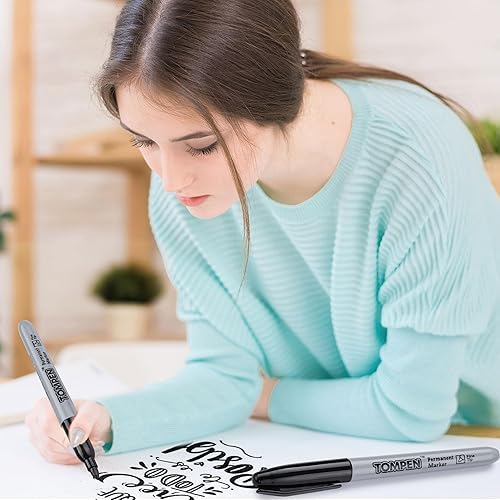 Miniatura 3 de Paquete de 48 marcadores permanentes negros, punta fina, de secado rápido, impermeable, marcador en madera, plástico, papel, metal, espejo, para