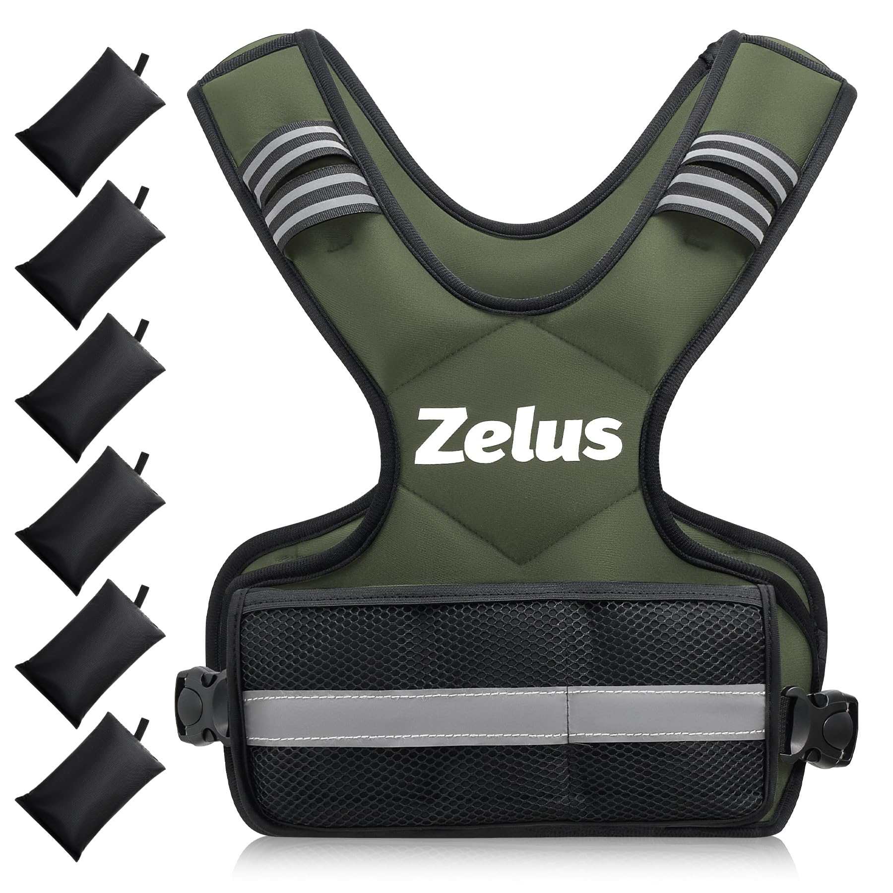 ZELUS Weighted Vest for Men and Women | 4-10lb/11-20lb/20-32lb Vest with 6 Ironsand Weights for Home Workouts | Adjustable Body Weight Vest Exercise