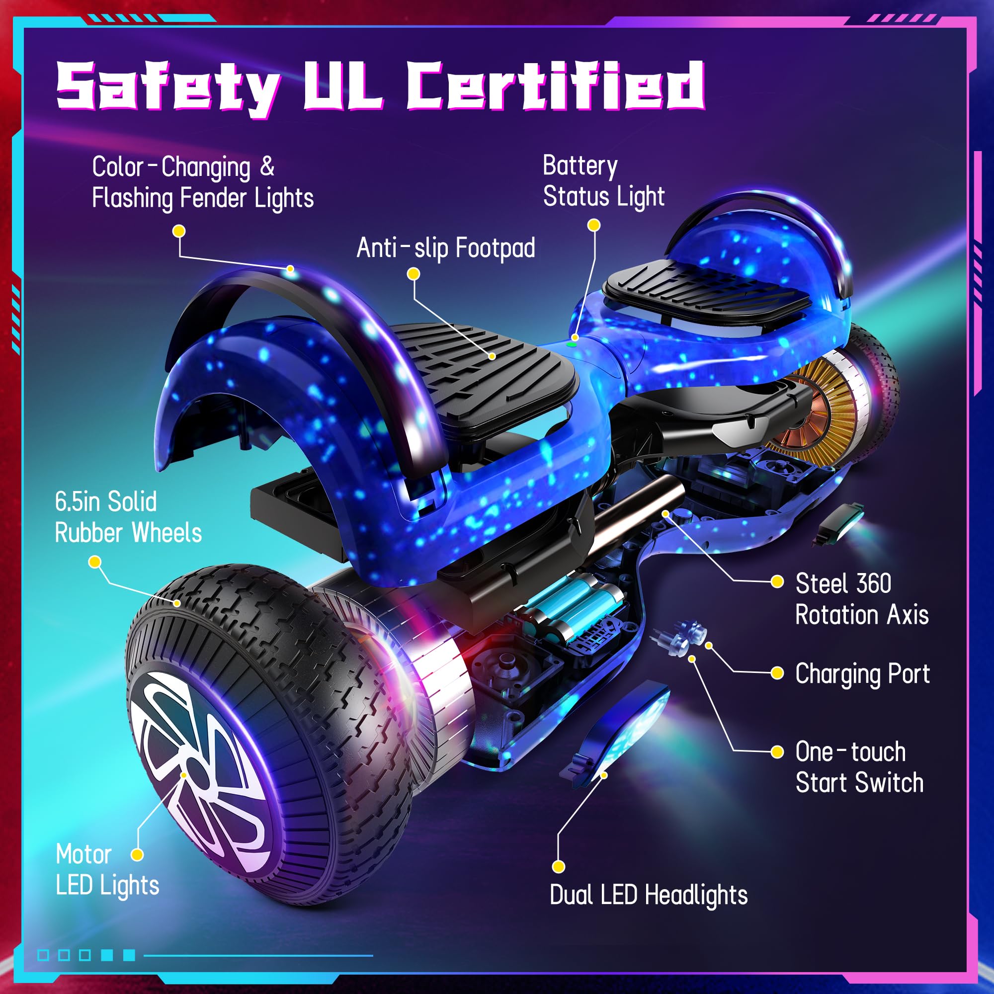 6,5 cala Hoverboards elektryczne samobalansujący wbudowany Bluetooth dla dzieci