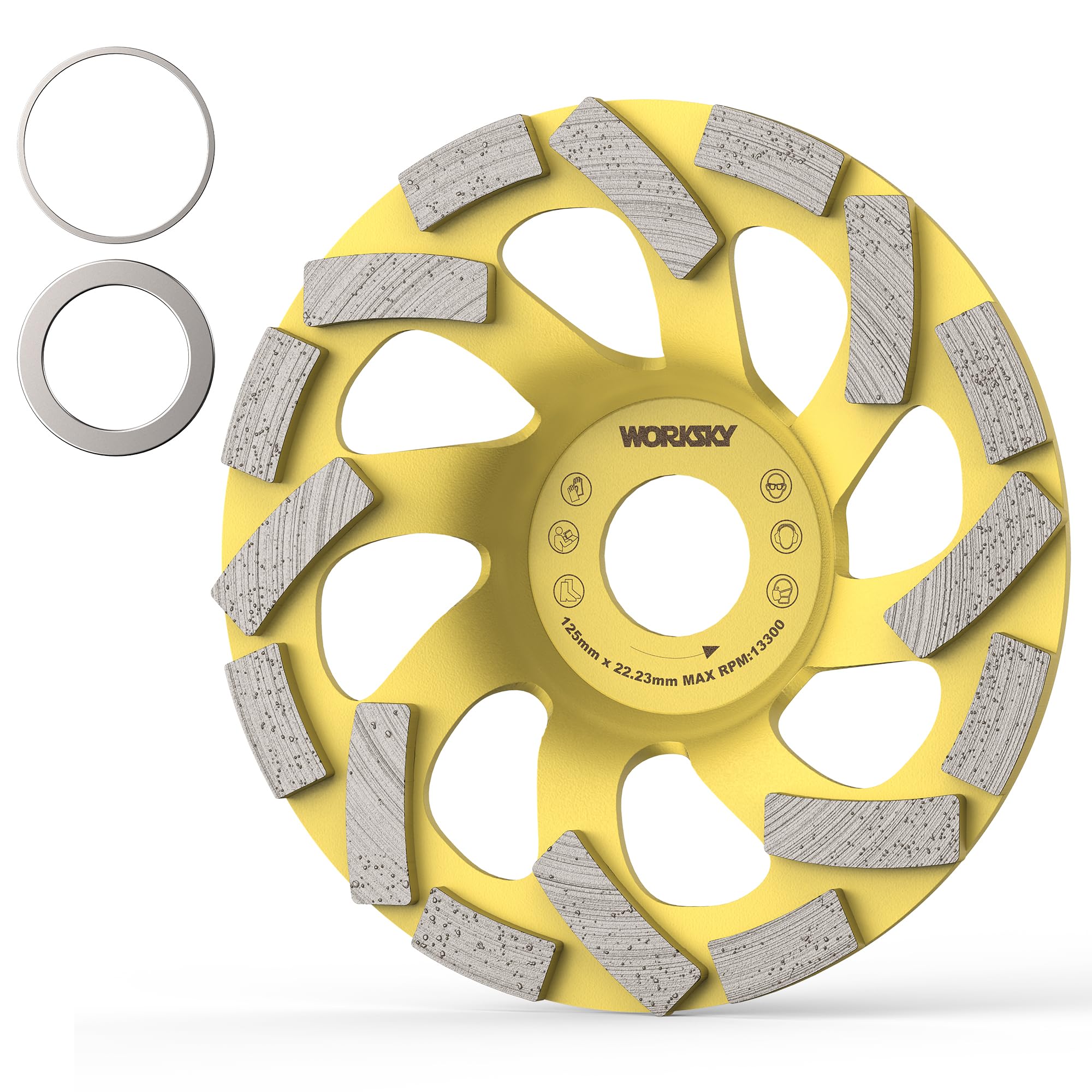 WORKSKY 125mm Concrete Diamond Grinding Cup Wheel, Heavy-Duty Diamond Grinder Disc, Fast Cutting & Smooth Polishing for Concrete,Stone,Cement,Marble,Rock