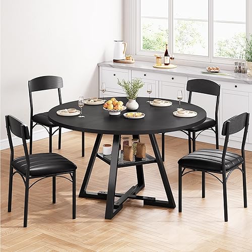 Juego de mesa de comedor redonda para 4, mesa de cocina y sillas para 4, mesa circular con pedestal redonda, juego de mesa de comedor, 5 piezas de