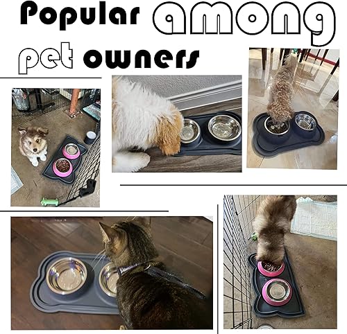 Miniatura 7 de Juego de cuencos de acero inoxidable para perros con alfombrilla de silicona, 100% impermeable, sin BPA, cuencos de comida para gatos y perros, sin