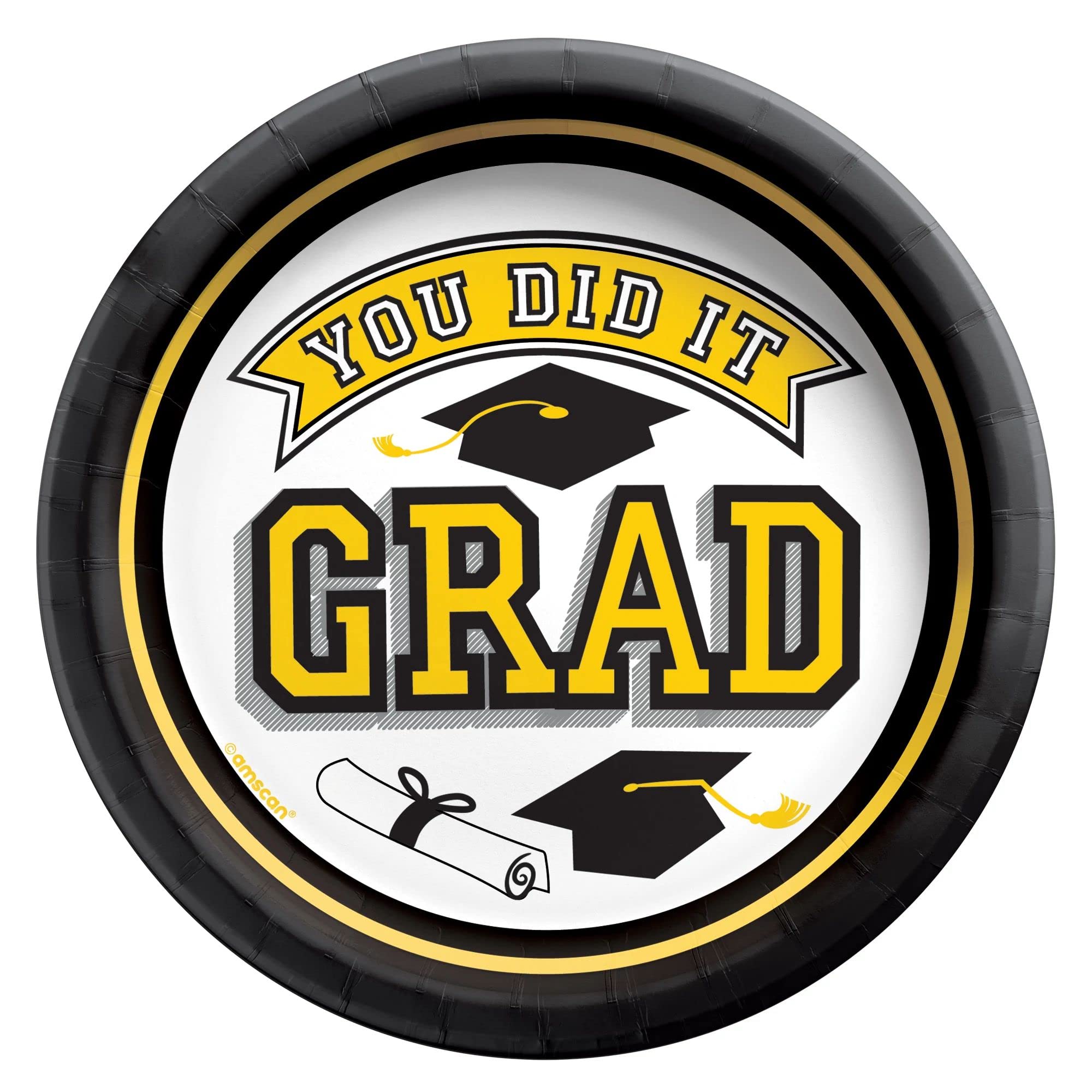 Assiettes de remise de diplôme rondes et jaunes de 16,5 cm rigides (20 pièces)