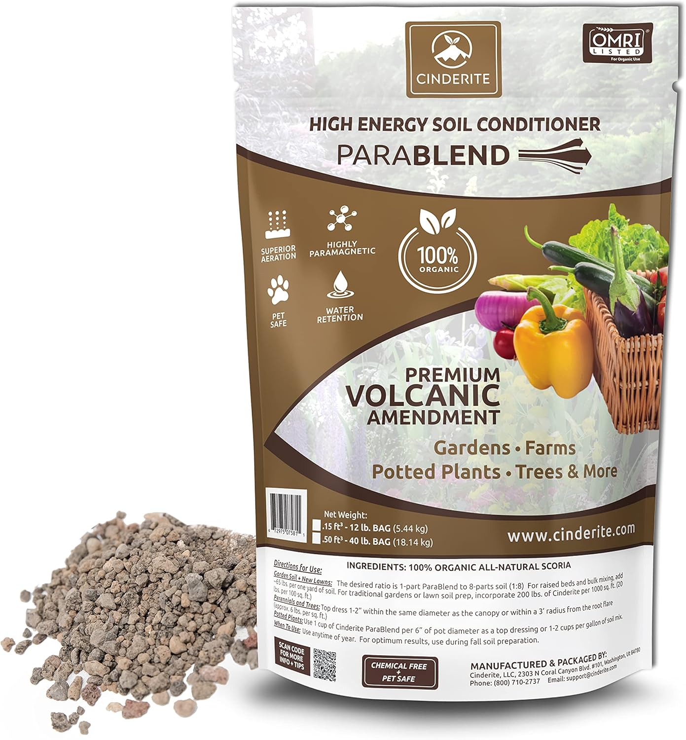 Cinderite 100% Organic Soil Conditioner Amendment for Indoor, Outdoor Plants & Gardens - Volcanic Soil Additive stimulates Soil Micro-Organism Activity. Safe Around Children and Pets – 12 lb. Bag : Patio, Lawn & Garden