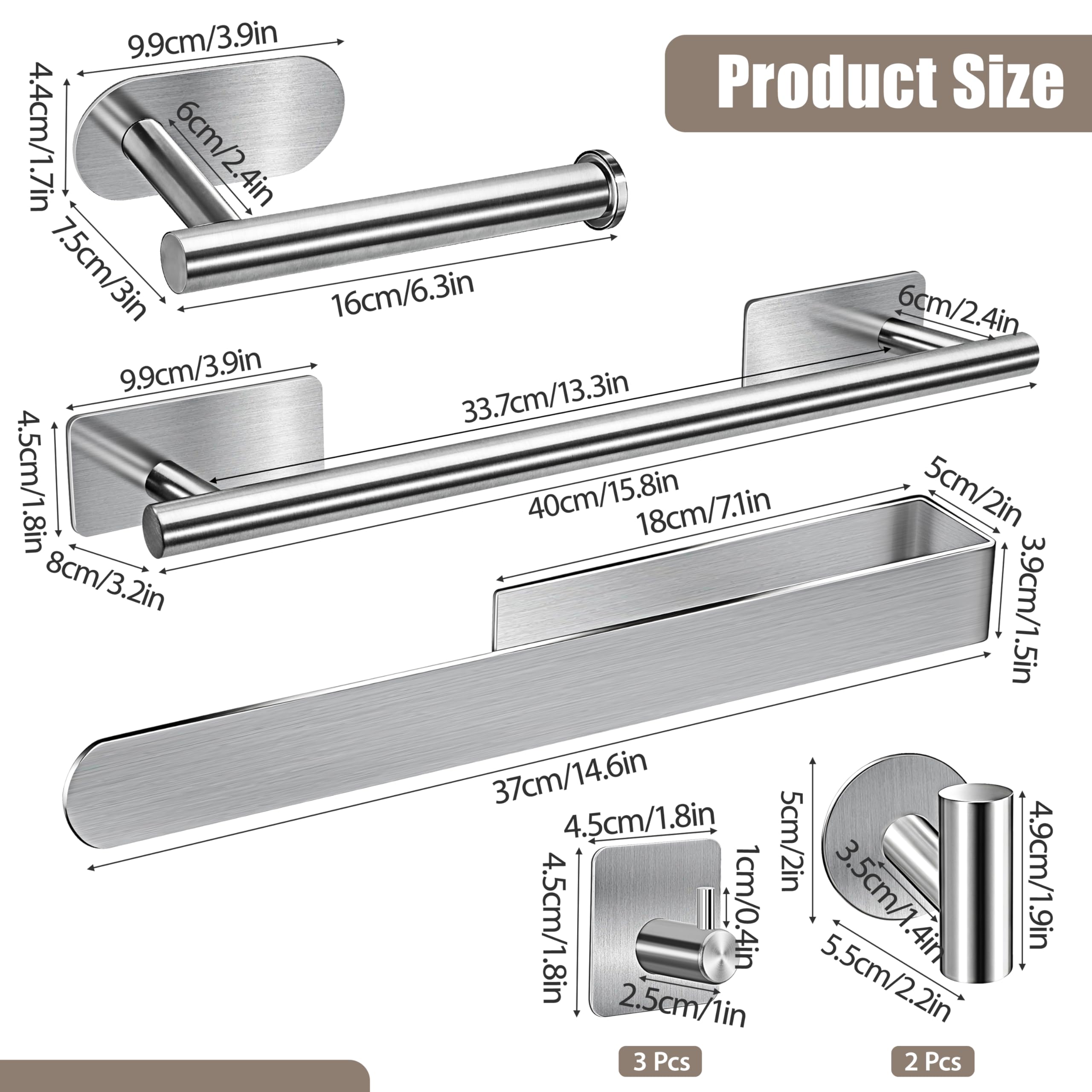 Accessori per il Bagno per Asciugamani Autoadesivi set 8PCS Acciaio Inossidabile Portasalviette da Bagno porta Carta Igienica Gancio per Accappatoio (Argento)