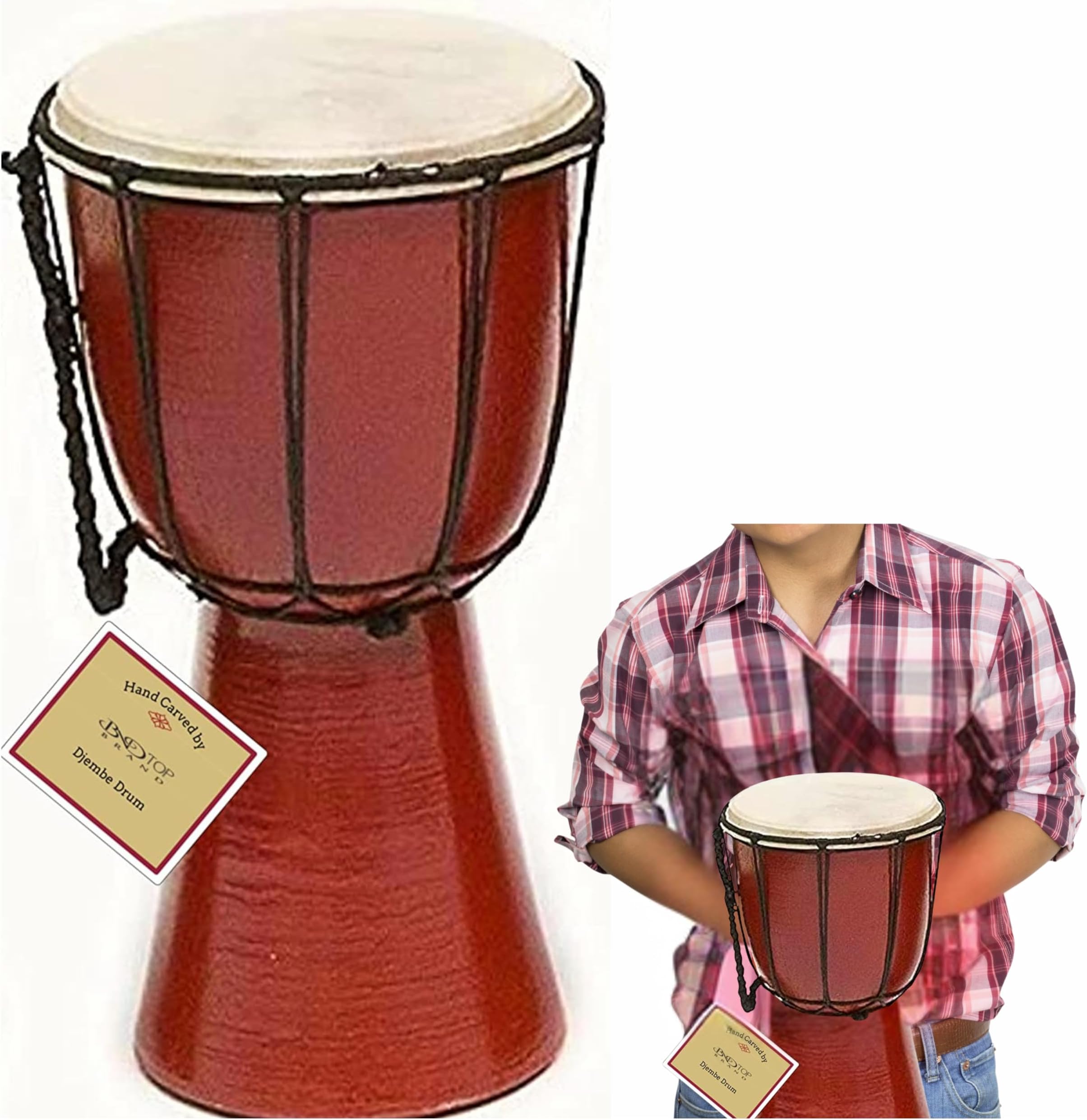 BND Drums Mini Djembe Drum Djembe jembe is a Rope- Covered Goblet Drum Played with Bare Hands Originally from West Africa 6X12 brown drum