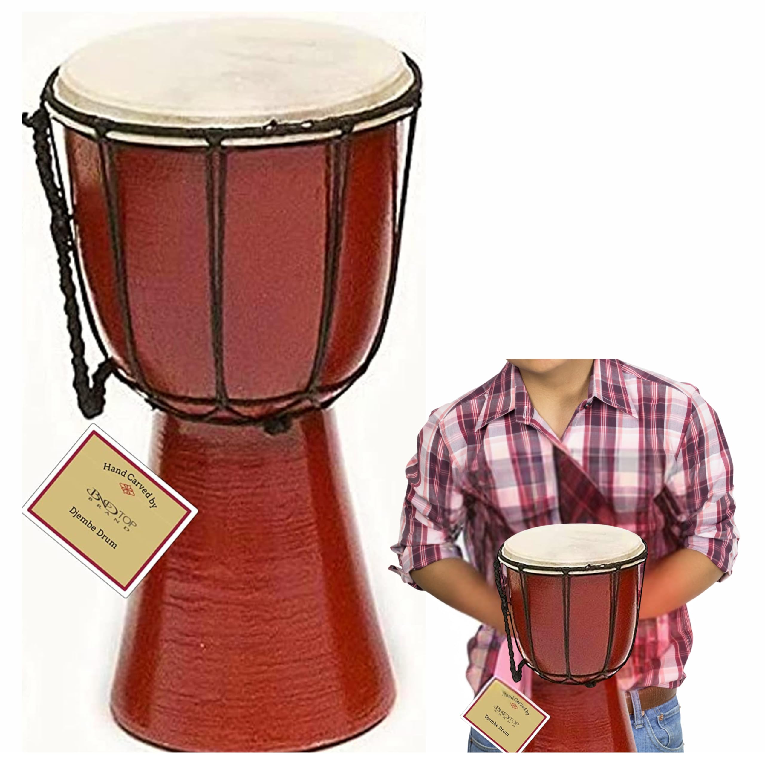 B.N.D TOP BND Drums Mini Djembe Drum Djembe jembe is a Rope- Covered Goblet Drum Played with Bare Hands Originally from West Africa 6X12 brown drum