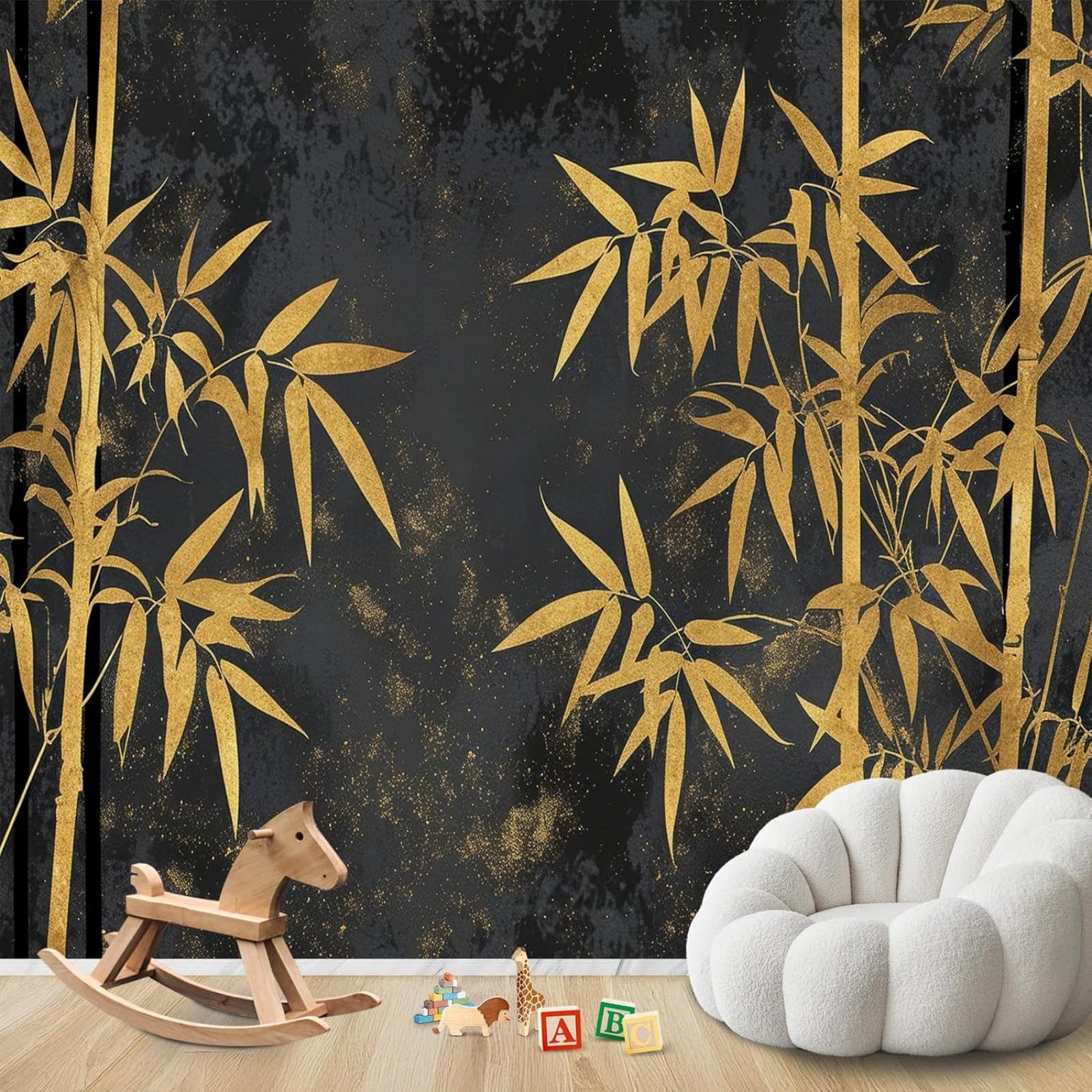 kfjhgbdshhj Photo Wallpaper Bamboo Black Gold Japanese Zen Non-Woven Modern Living Room Bedroom Children's Room Wall Decoration Motif Wallpaper,200cmx140cm Stickers - Frameless Painting - Poster