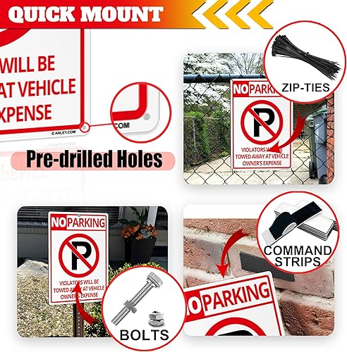 Miniatura 4 de Anley Letrero de no estacionamiento, de 14 x 10 pulgadas, 1.575 in de grosor, aluminio resistente al óxido, resistente a la intemperie, fácil