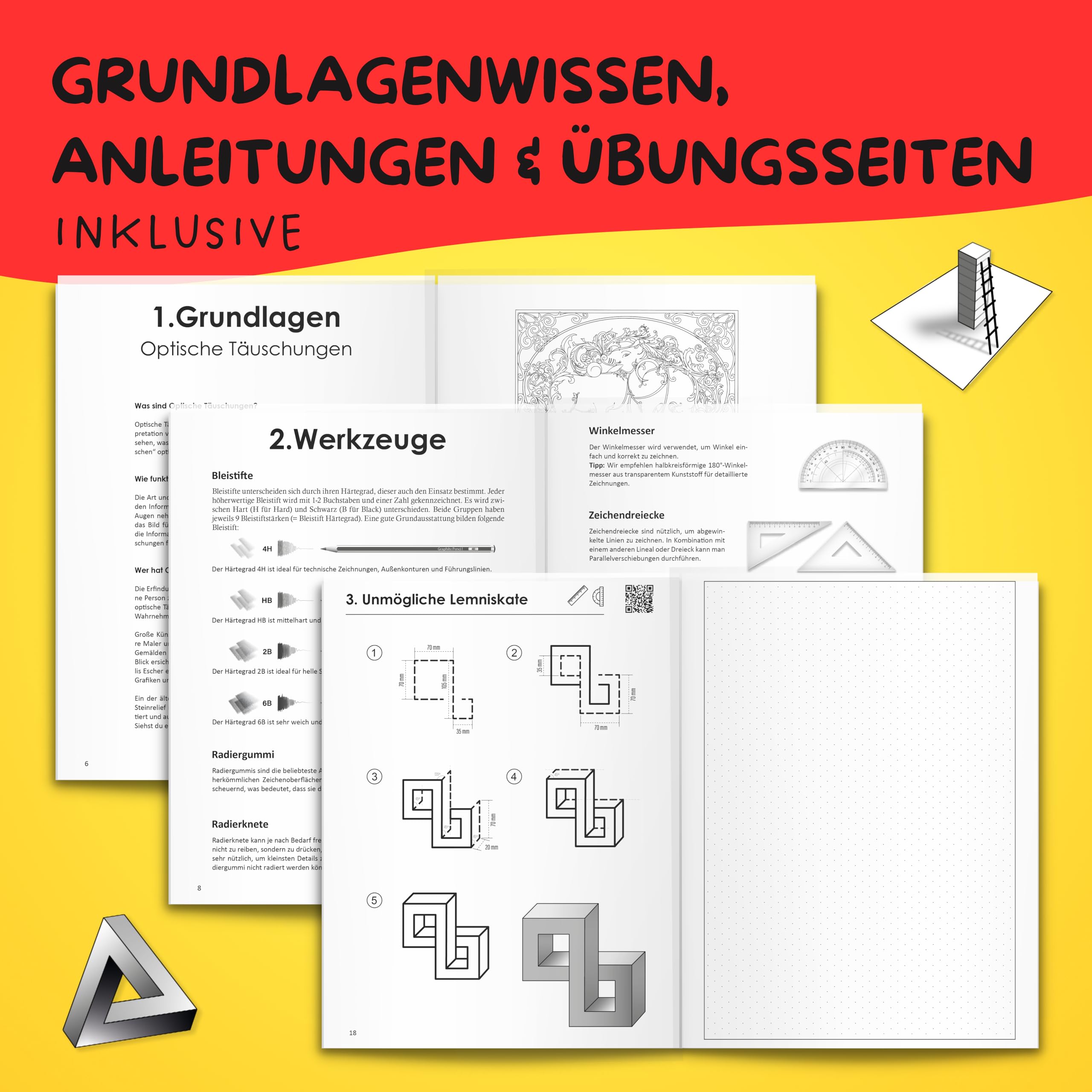 Optische Täuschungen: 3D zeichnen lernen - Step by Step!: Optische Illusionen und Perspektive richtig sehen und realistisch zeichnen lernen in 5 ... für Kinder, Anfänger und Erwachsene