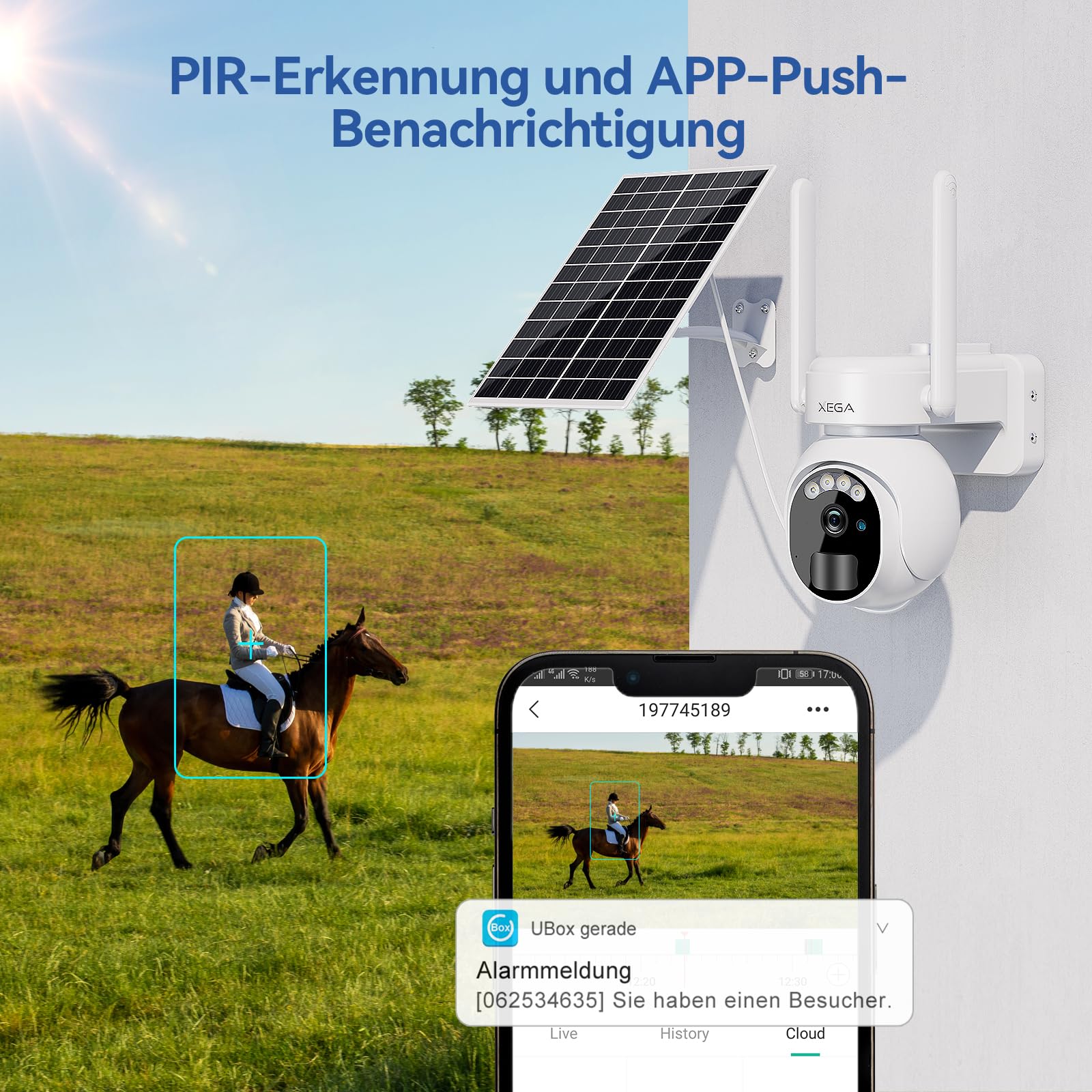Xega 4G LTE Caméra Surveillance Solaire avec Carte Sim 2K HD Caméra Extérieure sans Fil inclinable à 355°/90° Caméra de Surveillance sans WiFi Vision Nocturne Détection de Mouvement IP66