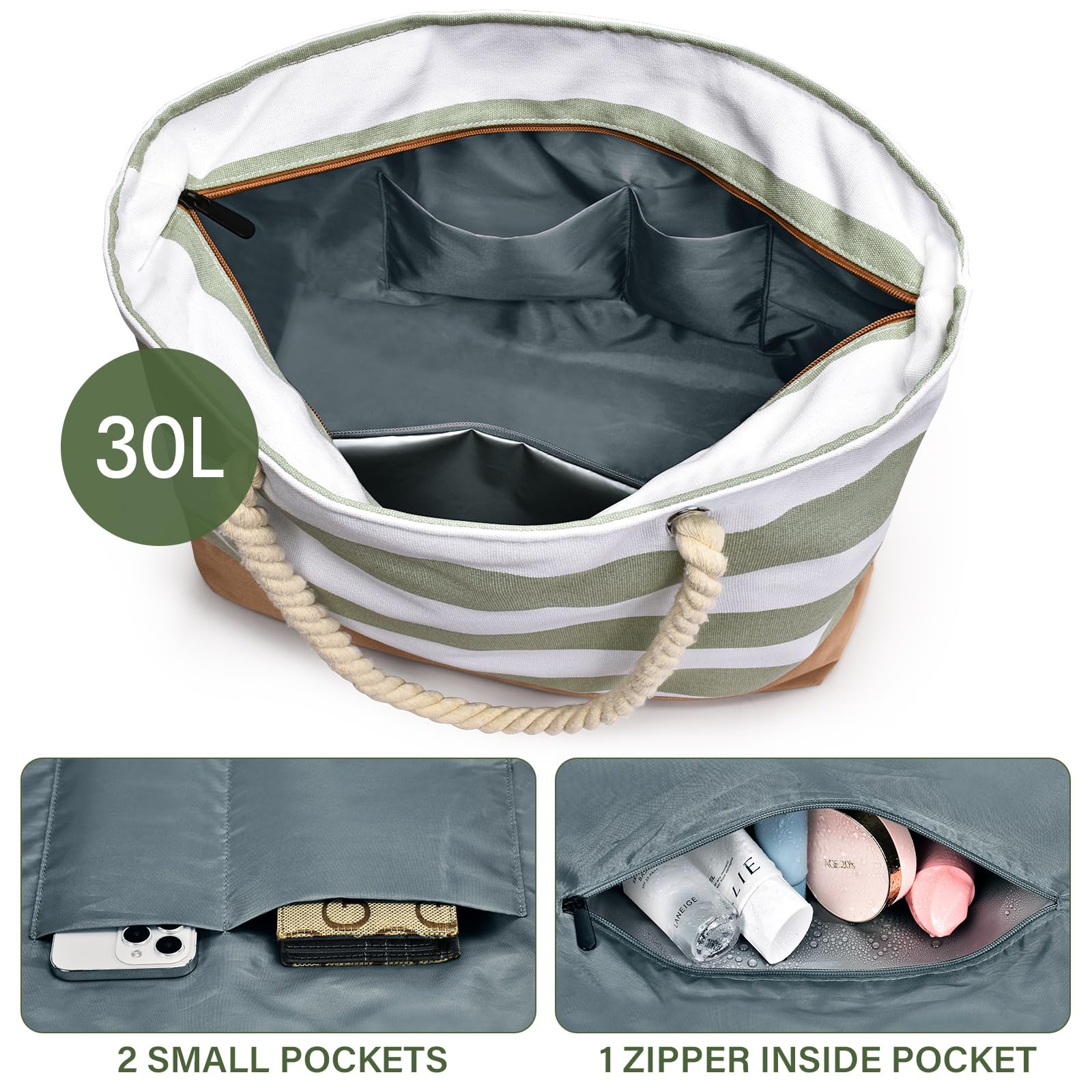 oscaurt Bolsa de playa con cremallera, bolsa grande para la compra, impermeable, bolsa de baño, bolsa de viaje, bolso de mano, bolso de hombro, regalos para mujeres