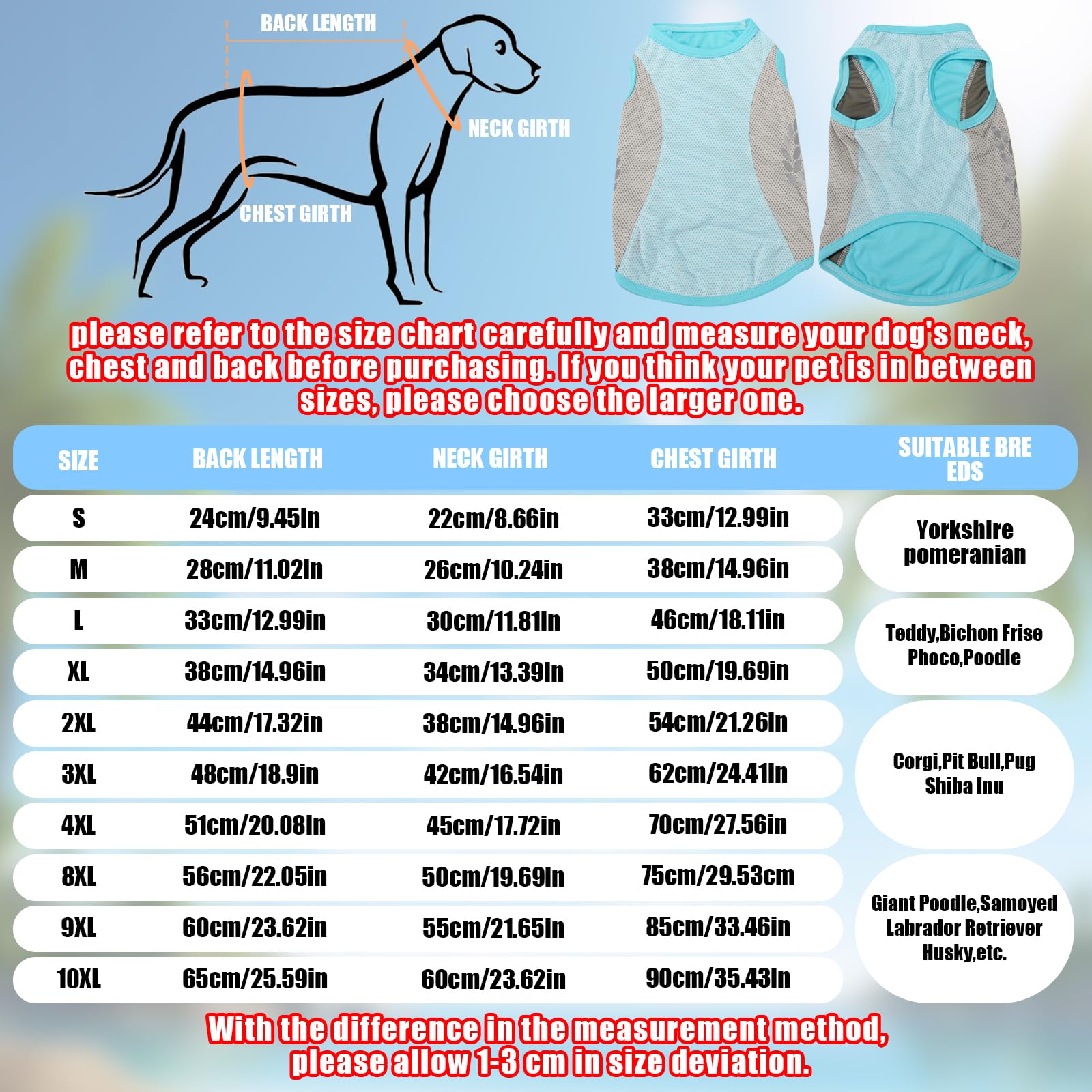 Dog Cooling Vest,1PC Breathable Mesh Dog Cooling Jacket Coat with Reflective Strip,Elastic Sun-proof Ice T-Shirt for Small Medium Large Dogs Outdoor Activities (Blue - Image 2