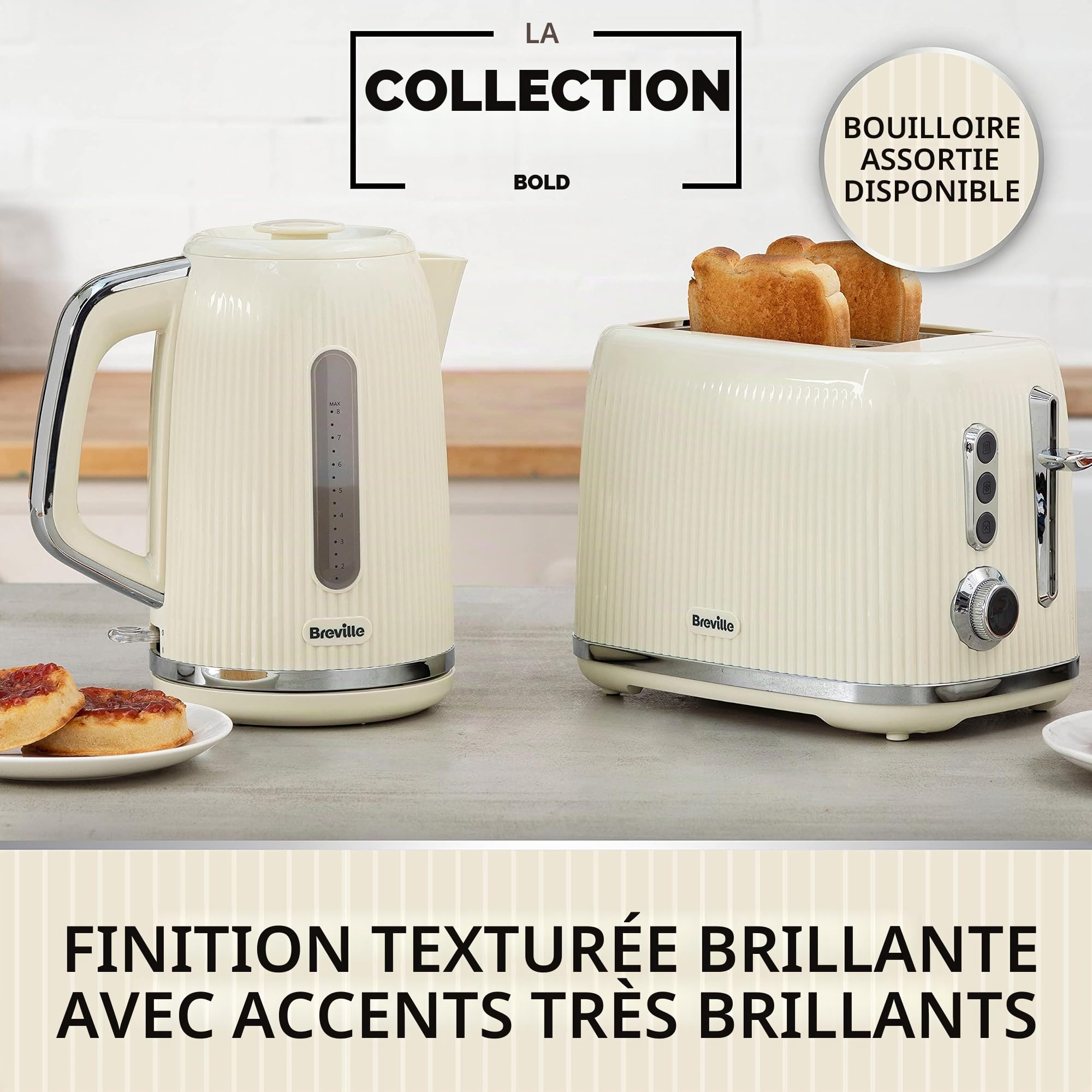 Breville Grille-pain audacieux à 2 tranches crème vanille avec fentes hautes et larges | Crème et Chrome Argenté [VTR003