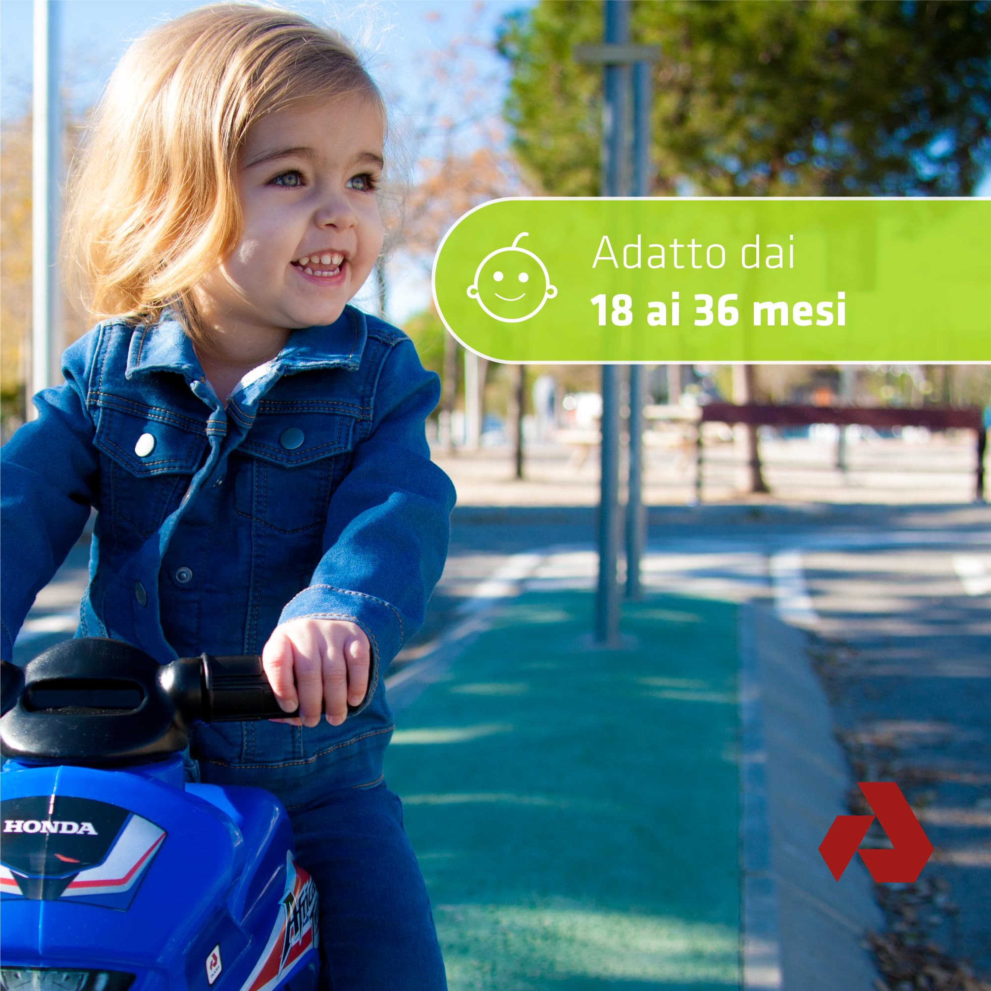 INJUSA Moto Cancelli Tundra Tornado Blu Verde Ruote larghe Plastica Maniglia Trasporto Bambini +18 Mesi