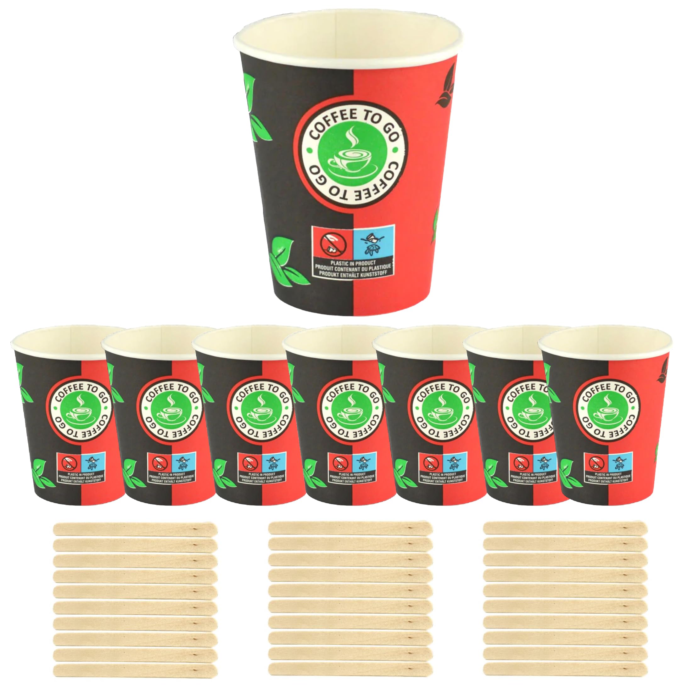 Juego de 1000-8 oz (200 ml) - Vasos de cartón, Vasos de papel biodegradables ecológicos desechables para agua caliente fría - Incluye agitadores de madera prácticos
