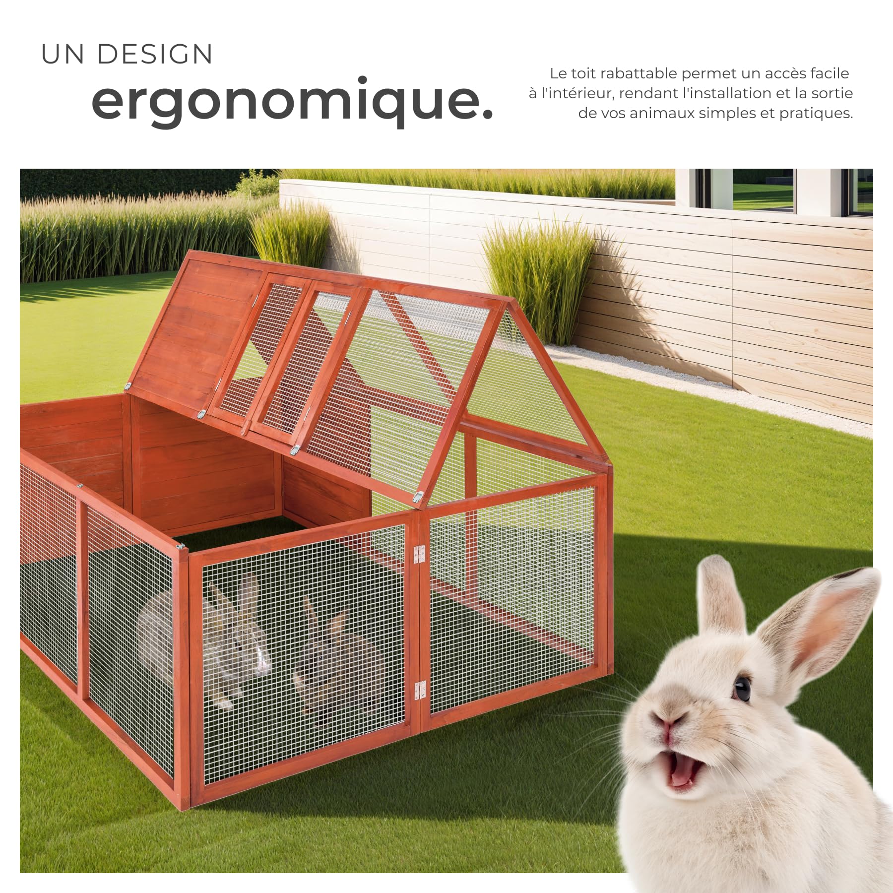 tectake® Clapier Lapin Exterieur Cage Cochon d'Inde Cage Lapin & Autres rongeurs Parc Pliable 159 x 109 x 55 cm en Bois imperméable avec Parc XXL au Sol sans Fond Toit ouvrant Grille Solide