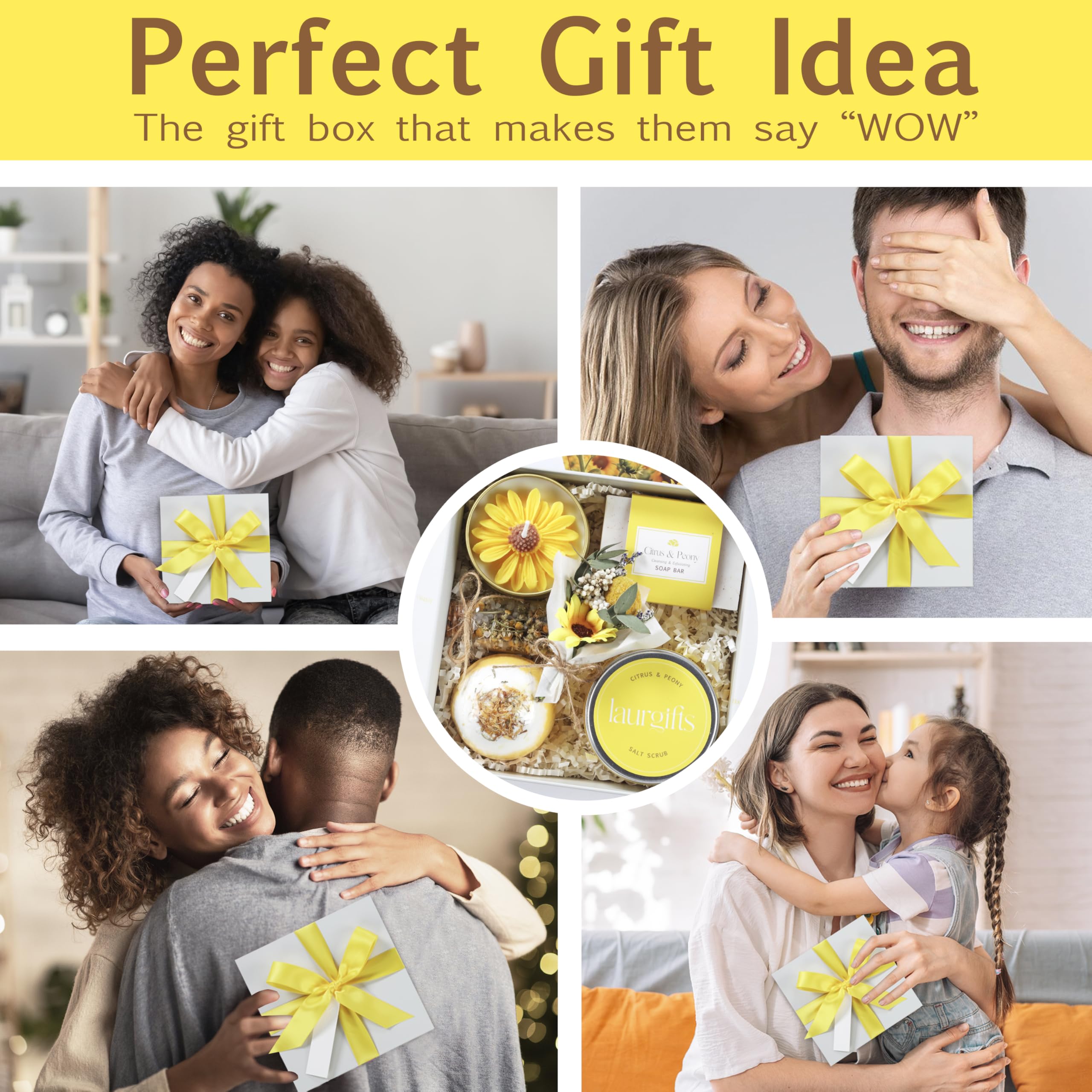 Birthday Gifts for Women – Yellow Sunshine Spa Gift Box, Luxury Bath & Self Care Package with Citrus & Peony Scent for Mom, Sister or Friend