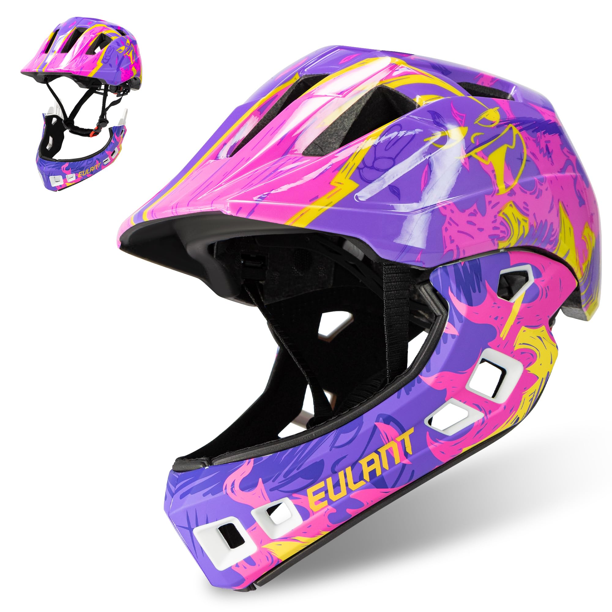 EULANT Children’s Full Face Helmet with Chin Guard, Bicycle Helmet for Girls and Boys Aged 6 Years, Fits Head Size 48-56 cm