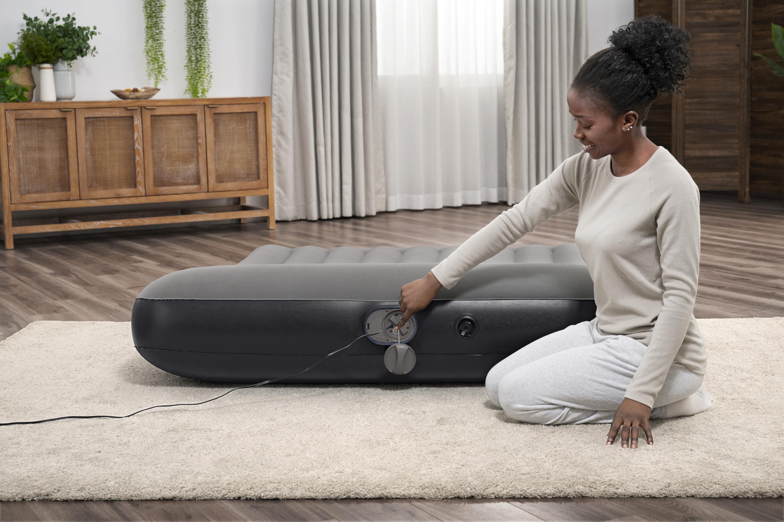 Bestway Matelas Gonflable 2 Places Queen Tritech avec Pompe USB intégrée - 203 cm x 152 cm x 30 cm - Gris/Noir