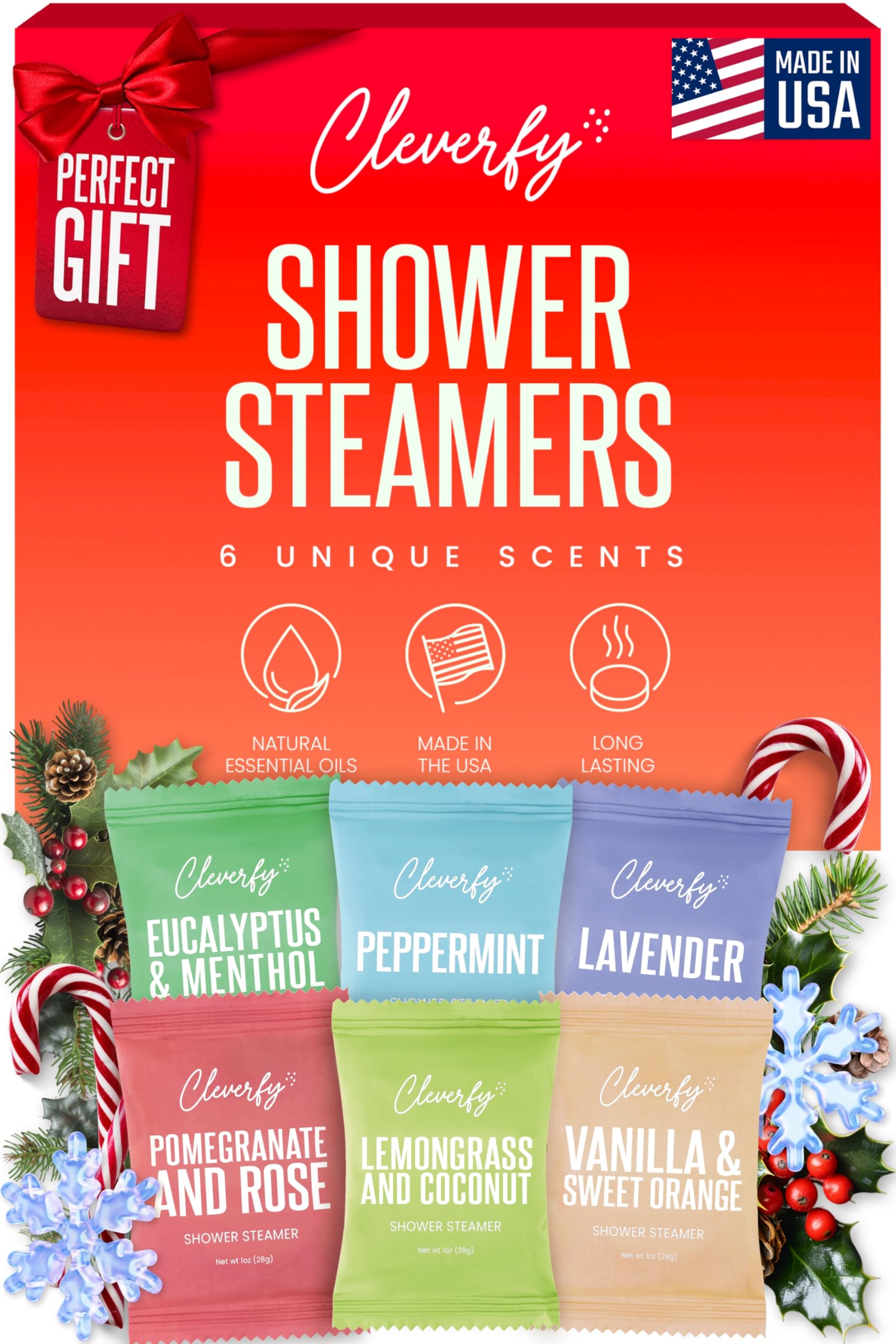 Cleverfy Shower Steamers Aromatherapy – Stocking Stuffers for Women, Men, Teens and Adults – Christmas Gifts for Women, Men, Mom,Teen Girls and Her – White Elephant Gifts for Adults – 6 Tablets