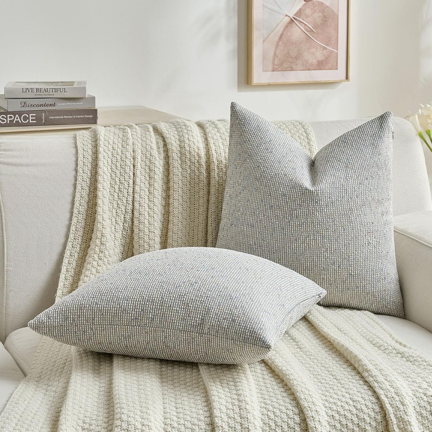 FUTEI Grey Decorative Throw Pillow Covers 18x18 Inch Set of 2,Soft Cozy Chenille Colorful Granular Textured Cushion Case,Modern Home Decor for Couch Bed Living Room - Image 6