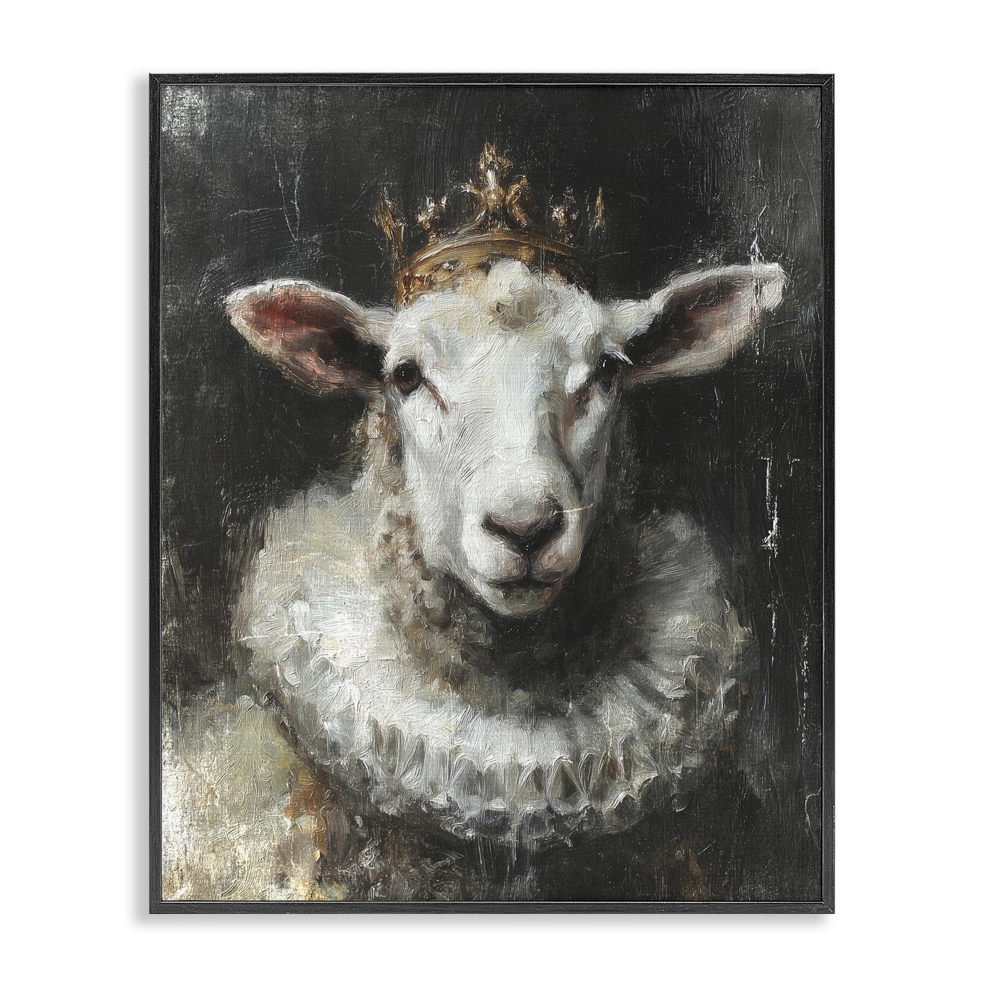 Stupell Industries Midnight Black (Textured) 'Crowned Sheep Portrait'| Framed Giclee Art