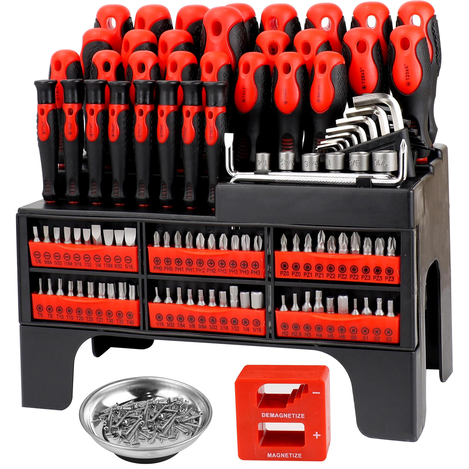 118 Pcs Magnetic Screwdriver Set, Screwdriver Set with Plastic Racking, Precision Screwdriver, Magnetizer Demagnetizer and Magnetic Bowl, Repair Tools Set for DIY and Home Improvement